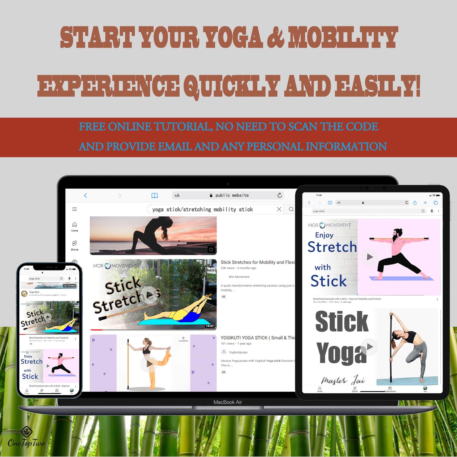 Yoga Stick 5ft Long with Soft Ends-Stretching Stick-Workout Stick Exercise Ba…