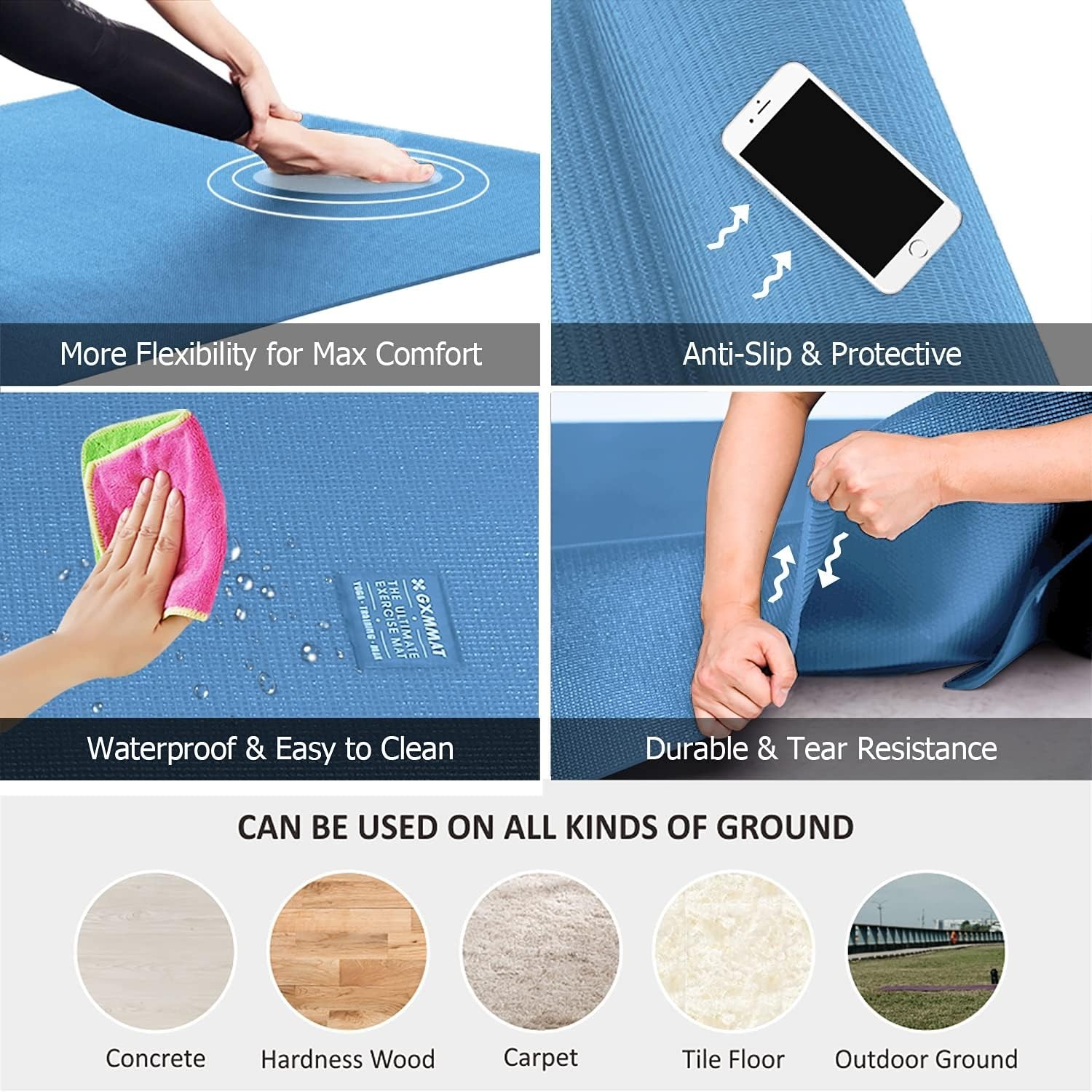 Extra Thick 9mm Yoga Mat Blue Sky 7×5 Ft Non-Slip Memory Foam Home Gym Flooring