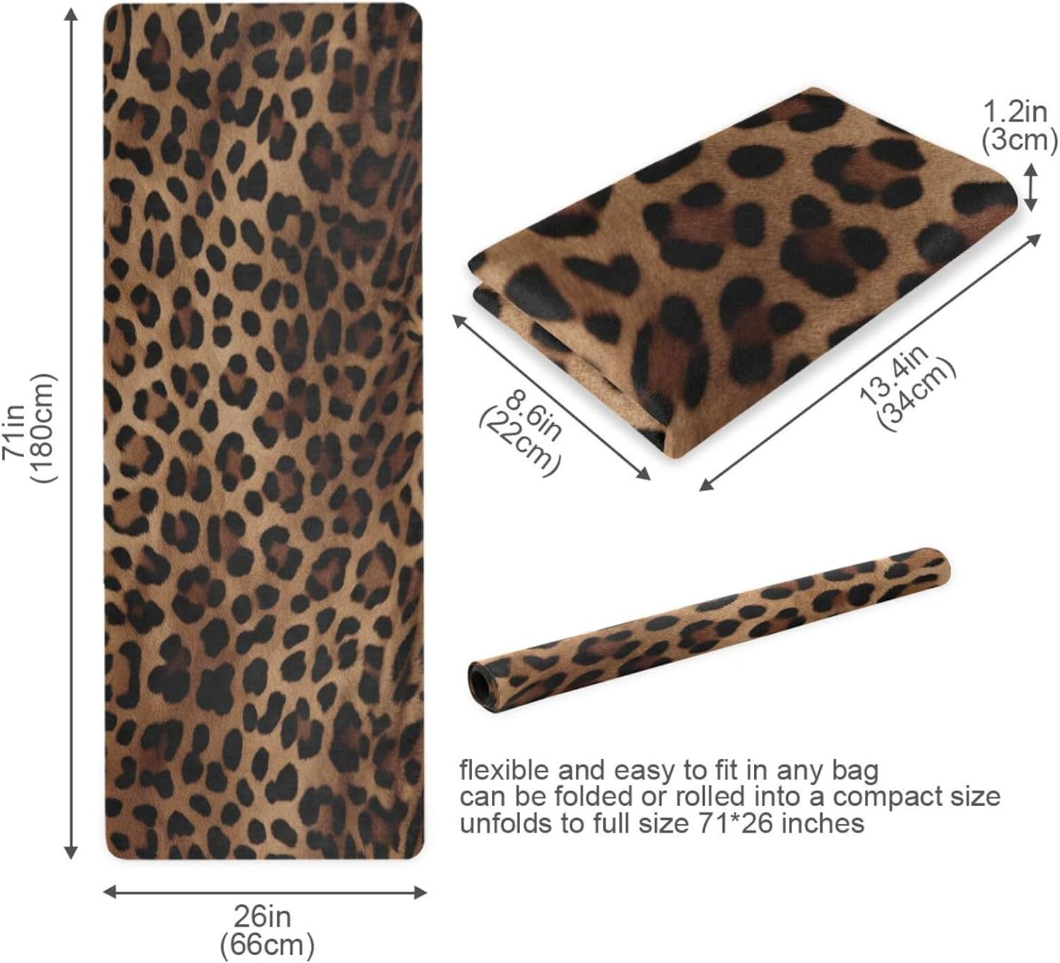 Leopard Print Non-Slip Yoga Mat with Carrying Bag – 71&Prime;x26&Prime; Fitness Mat