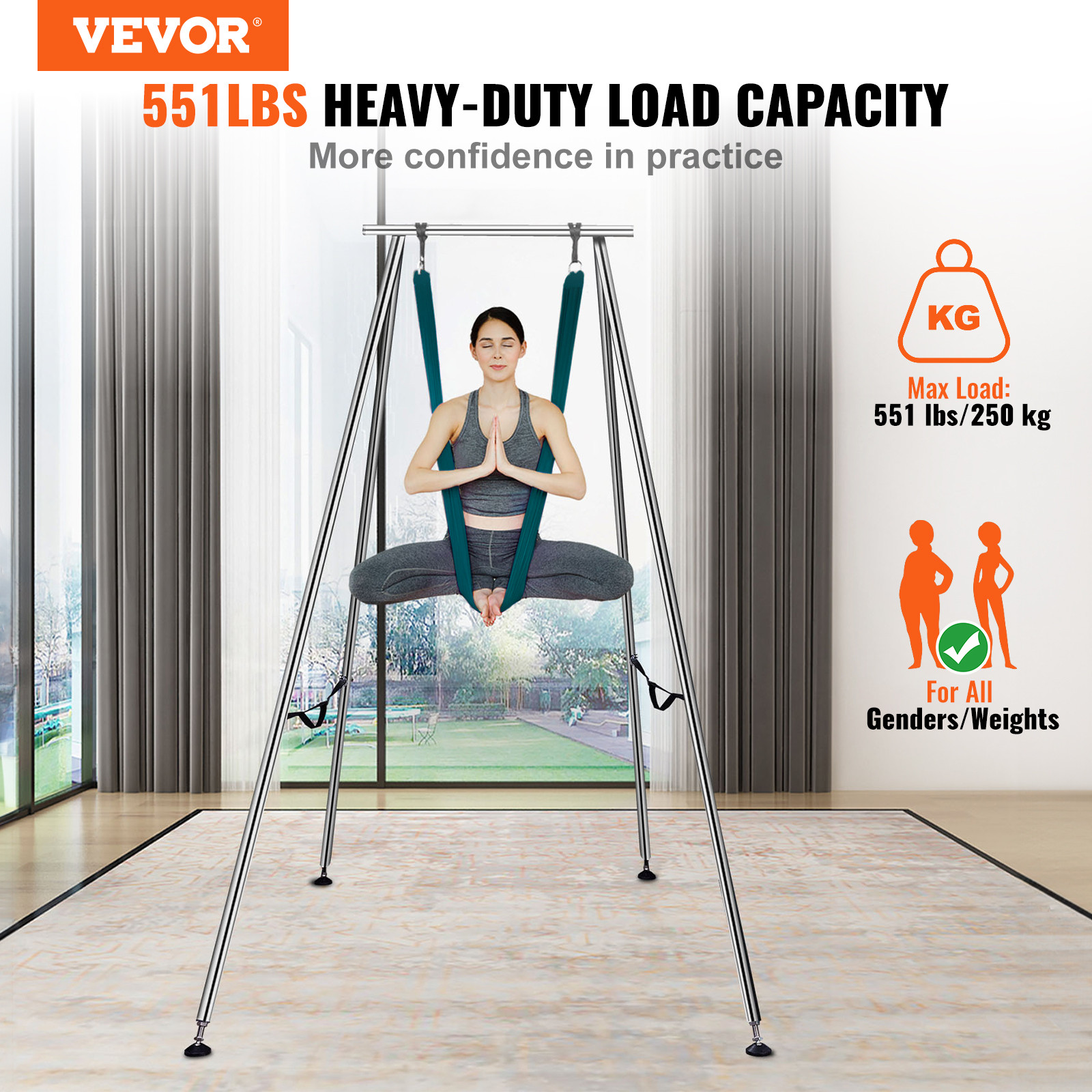 VEVOR Yoga Swing Stand Hammock Aerial Silk Kit 551.15 lbs Load Yoga Frame Green