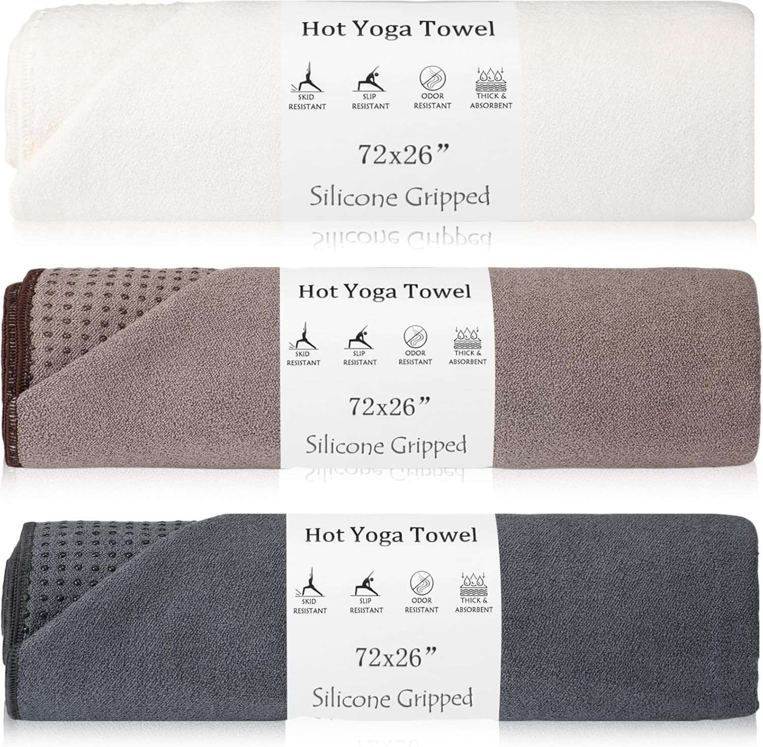 Extra Large Non-Slip Yoga Towel 3 Pack – Microfiber Mat Cover for Hot Yoga