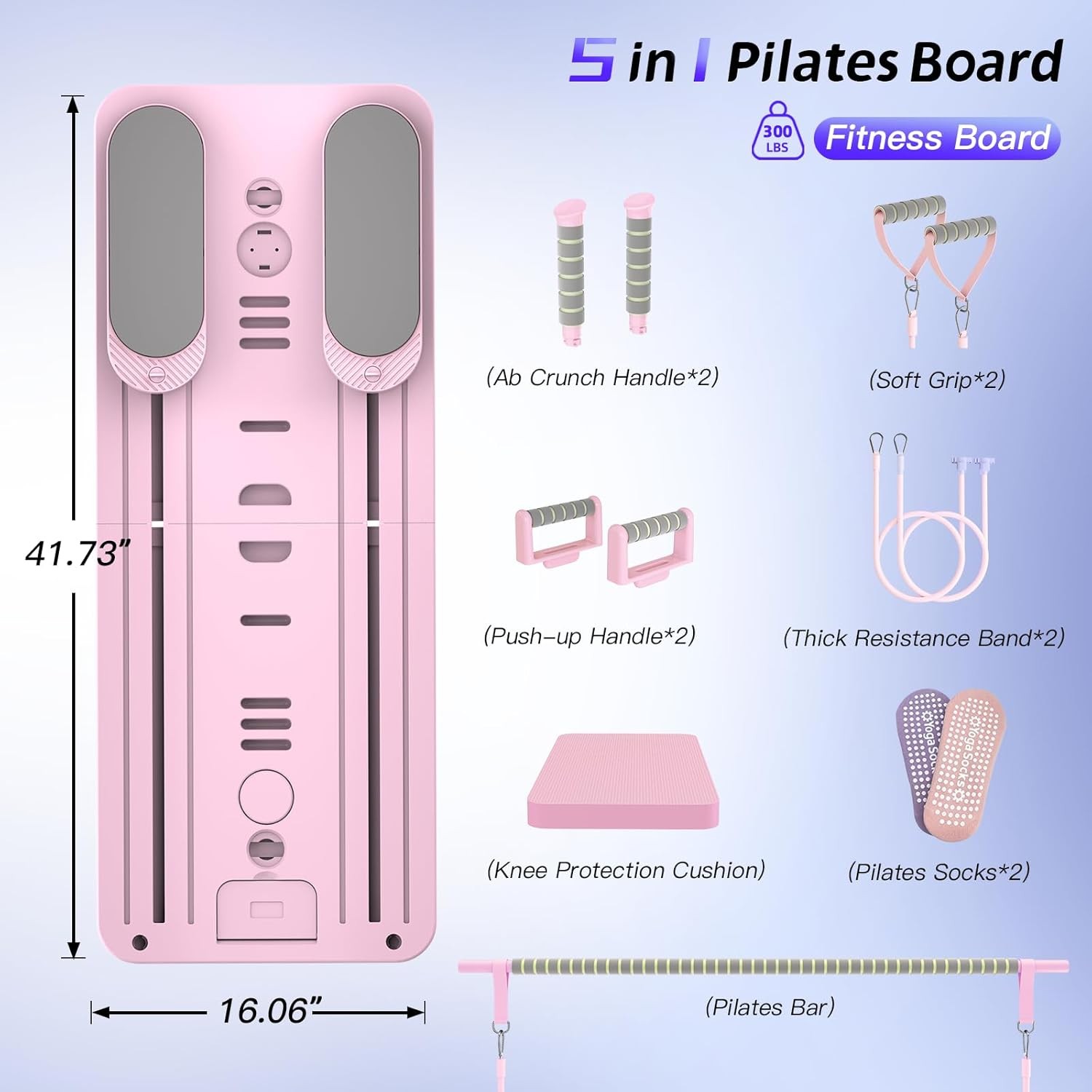 5 in 1 Pilates Board Foldable Reformer Set Resistance Bands