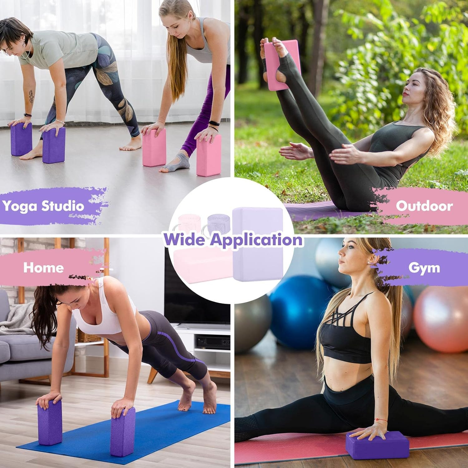 6 Pcs Yoga Block and Strap Set 4 Pcs 9 X 6 X 3 Inches EVA Foam Pilates Block 2 P