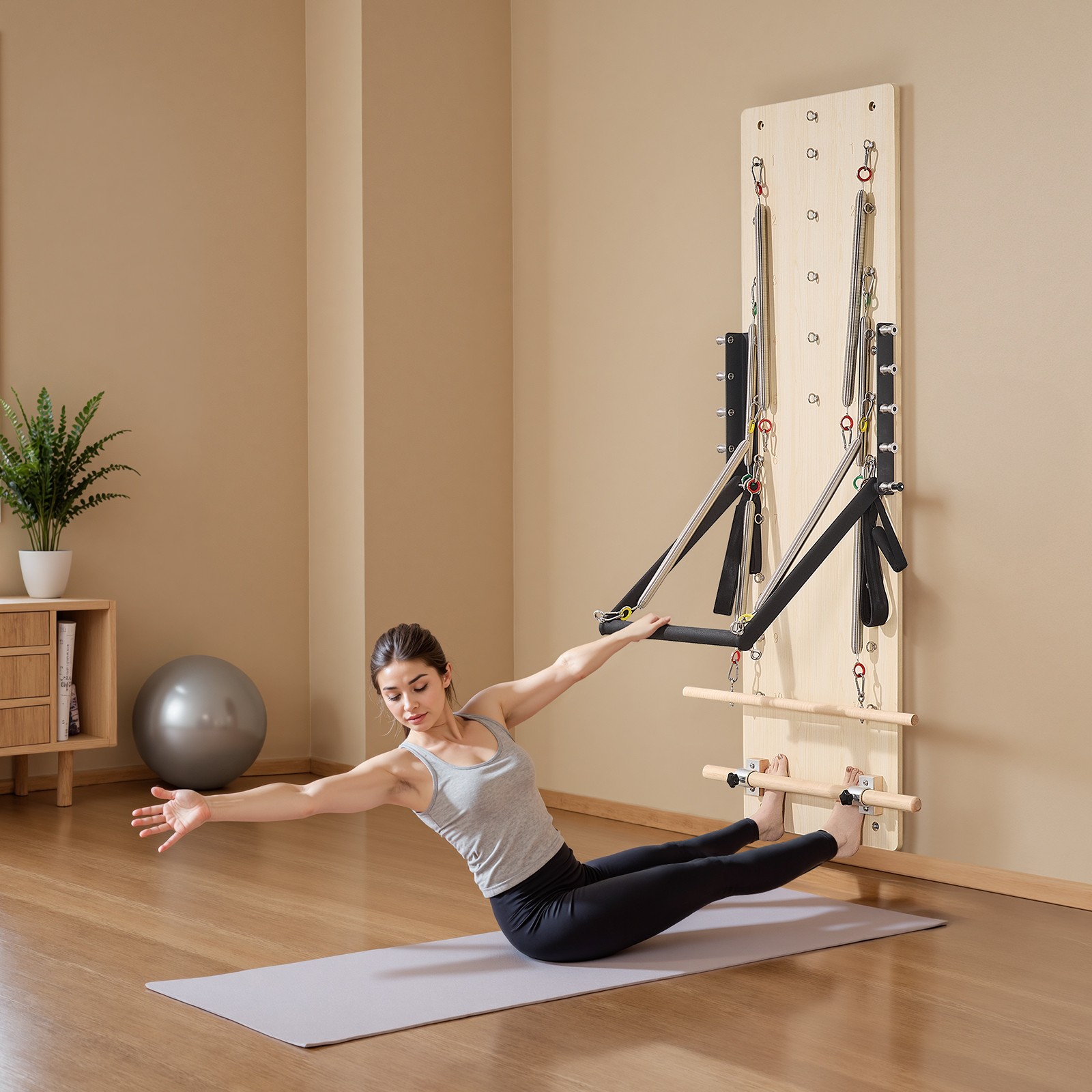 VEVOR Wall Mounted Pilates Reformer Machine Pilates Springboard Maple Wood Gym