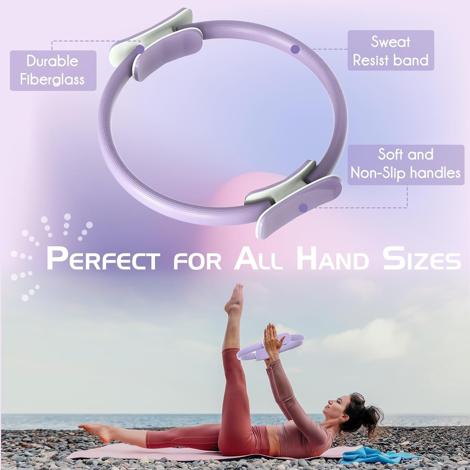 Pilates Ring Set 14-Inch Magic Circle with Dual Padded Handles Purple 8-10