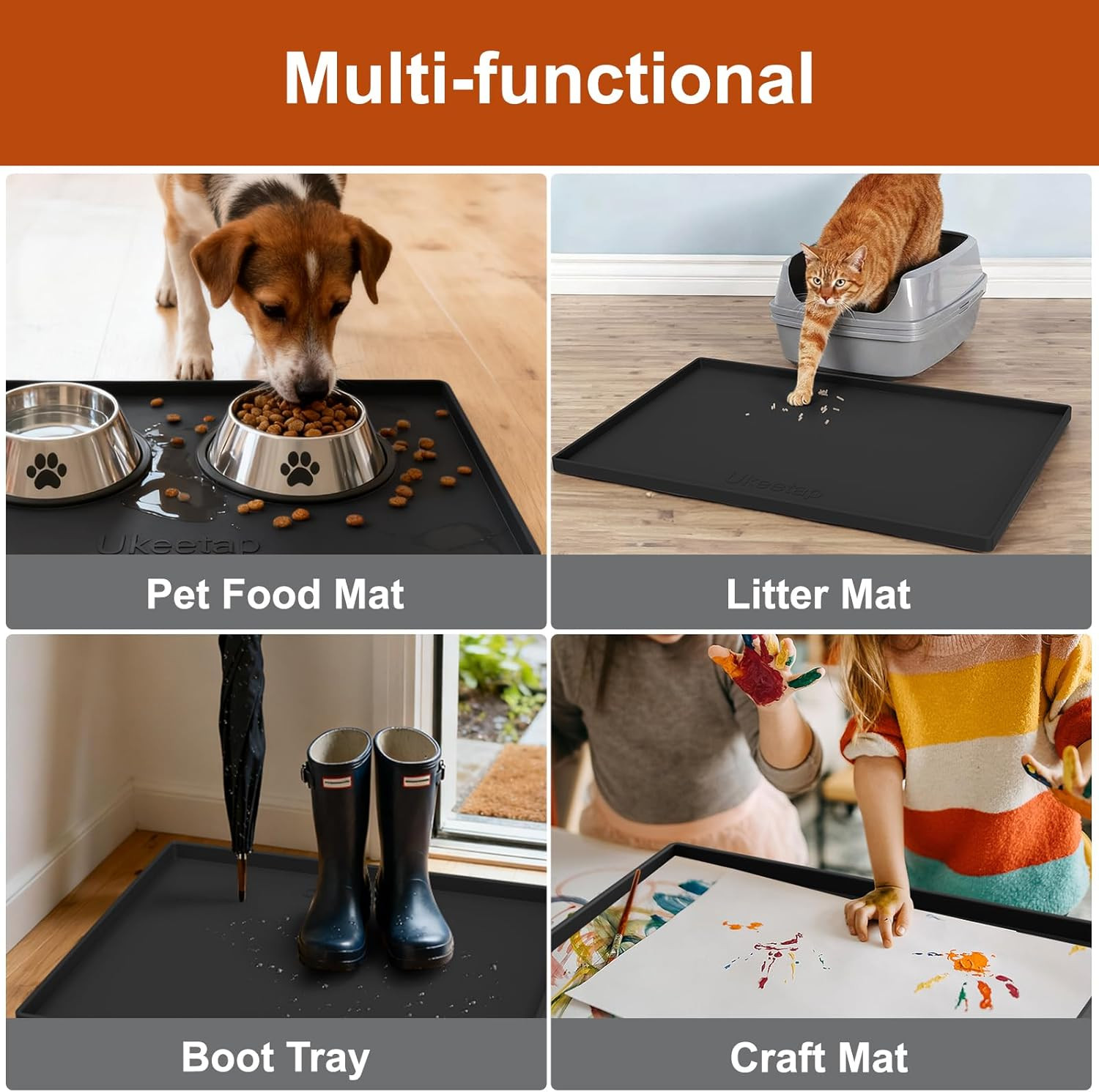 Extra Thick Silicone Mat Waterproof with Raised Edge 34&Prime; X 22&Prime;, under Sink Mat f