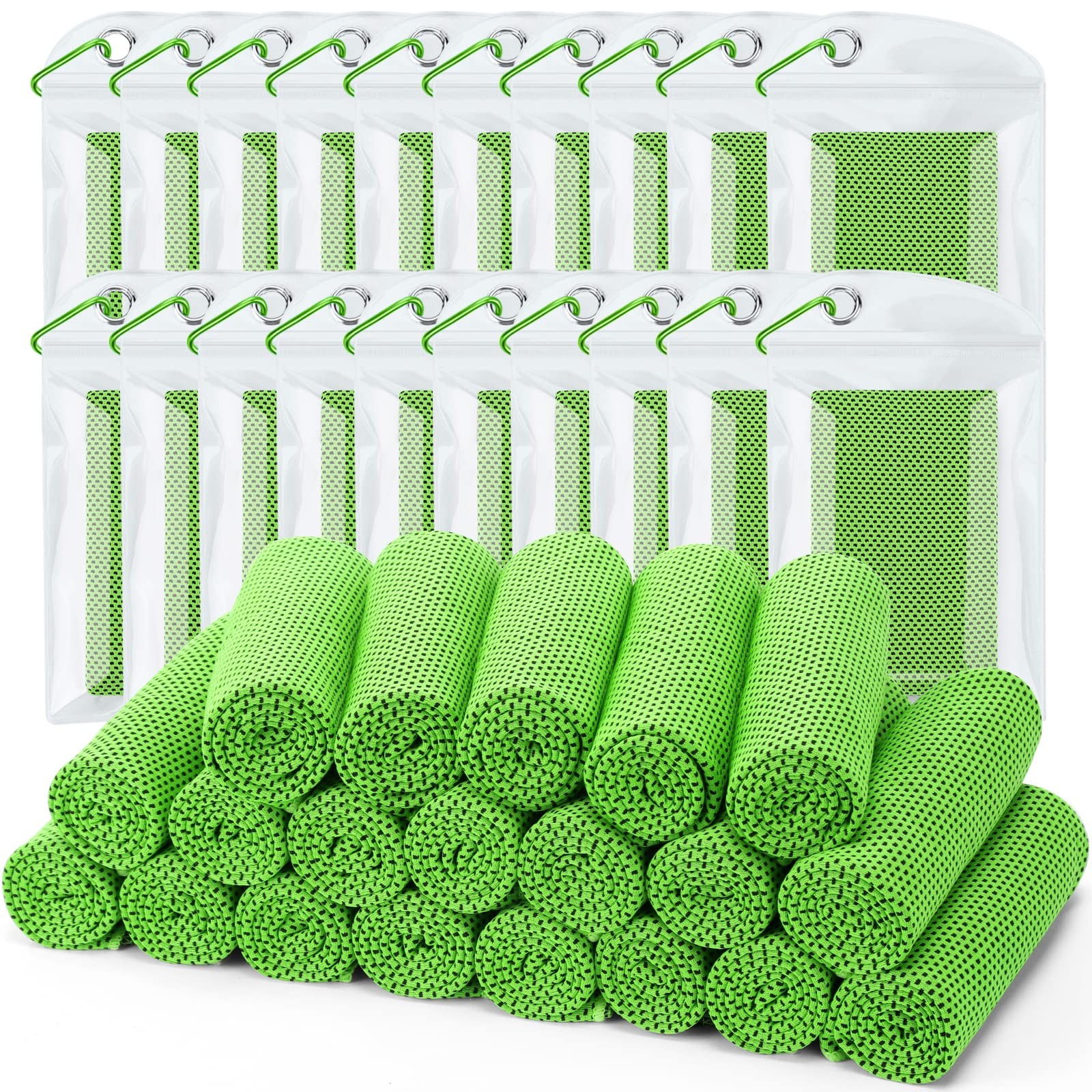 Biange Cooling Towel (Pack of 20, 40&Prime;x12&Prime;) with Pouches 40&Prime; x 12&Prime;, 20green