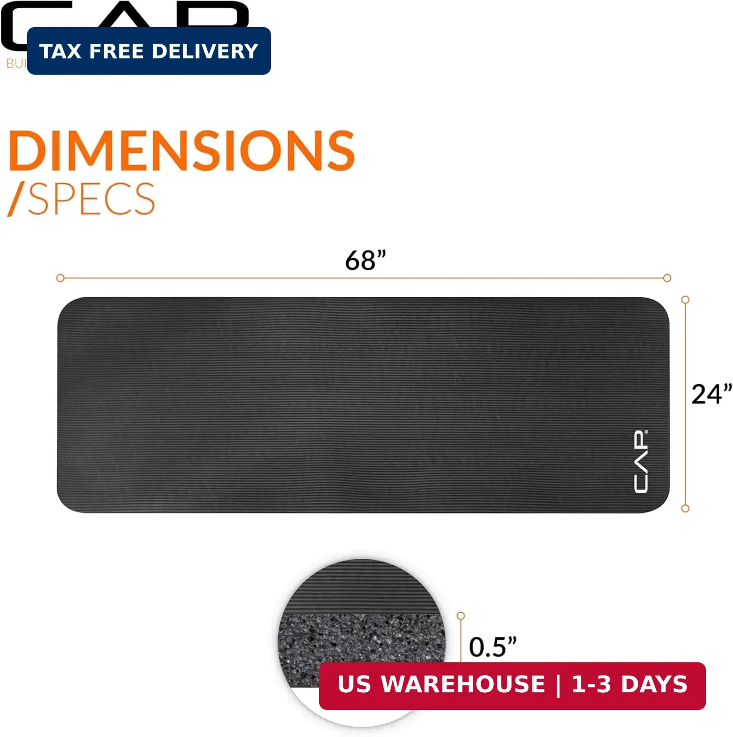 CAP Barbell 1/2-Inch High Density Exercise Yoga Mat with Strap | Multiple Option