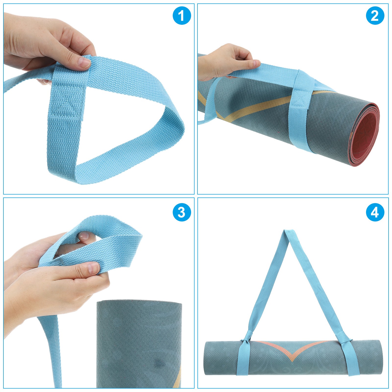 4Pcs Yoga Mat Strap Carrier Adjustable, Black/White/Grey White