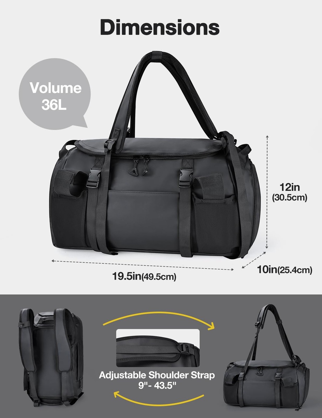 Gym Bag for Men Convertible Large-Capacity Gym Backpack, Water-Resistant Trav…