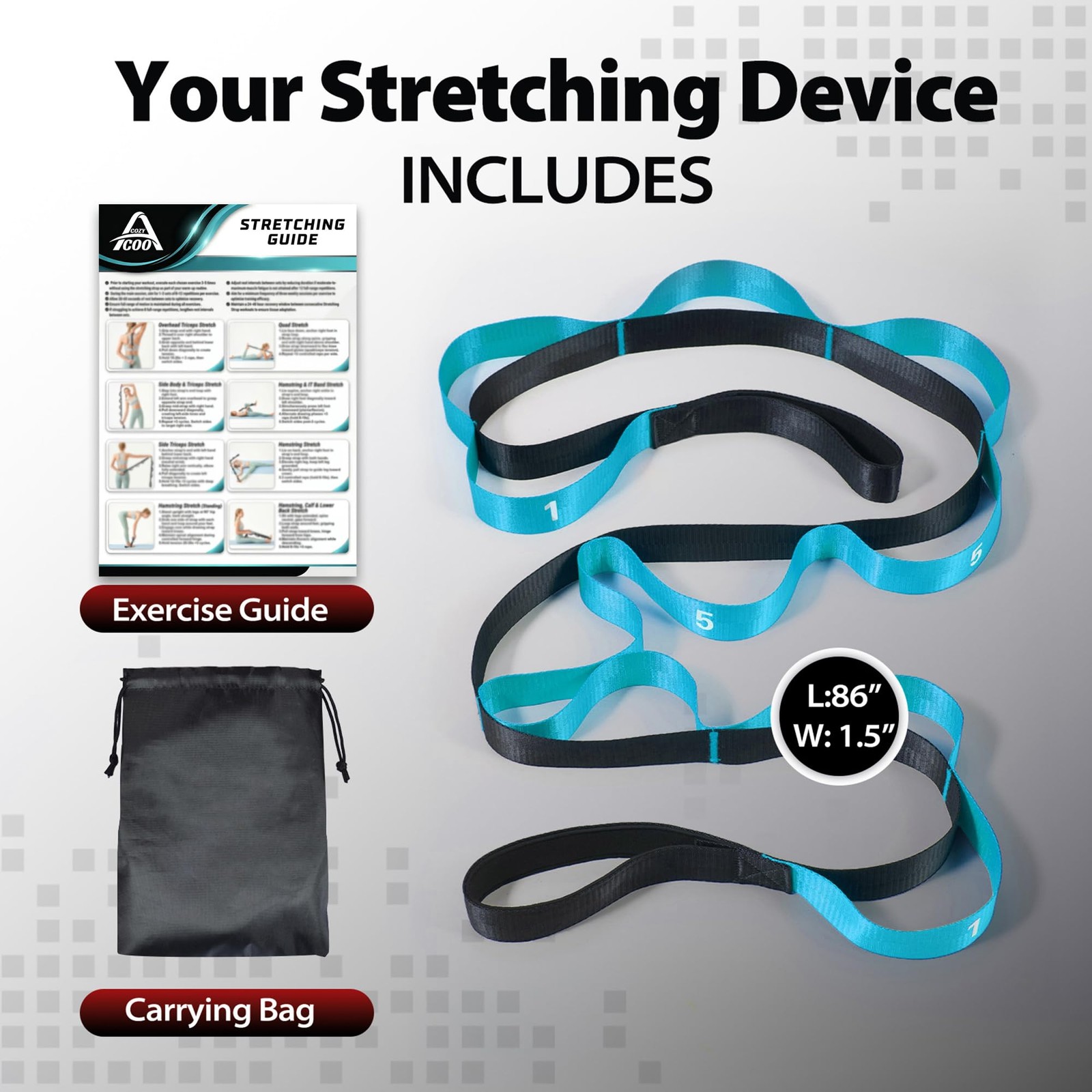 Acozycoo Stretching Strap with Length: 86 inches, Width: 1.5 Blue