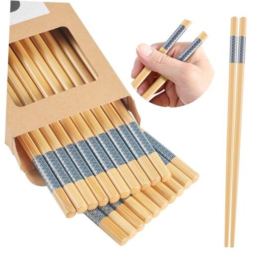 10Pairs Bamboo Chopsticks Reusable | Dishwasher Safe | Non slip | S1-10P-9.45in