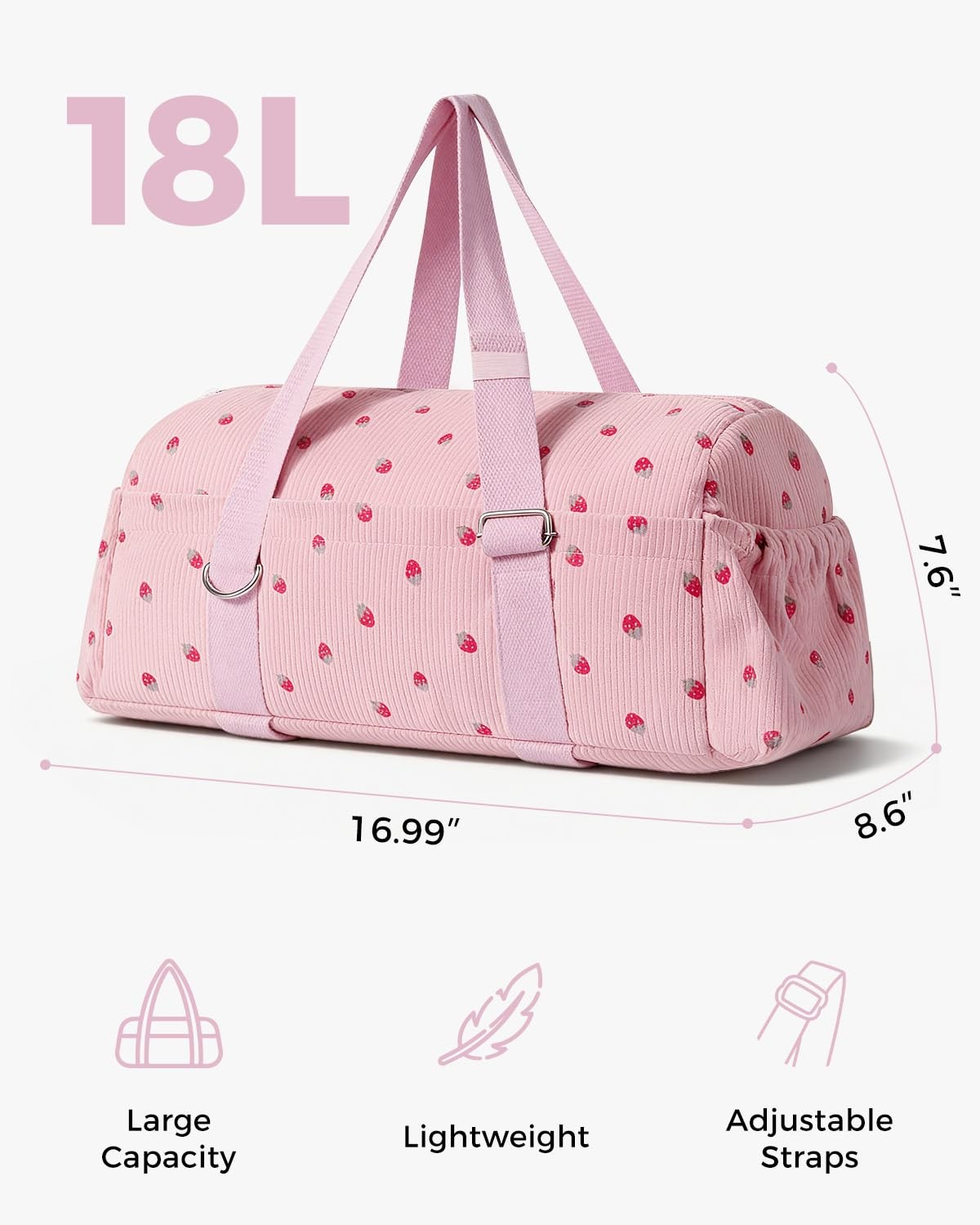 Strawberry Gym Bag Women Corduroy Yoga Mat Holder Dance Duffel Travel Wet