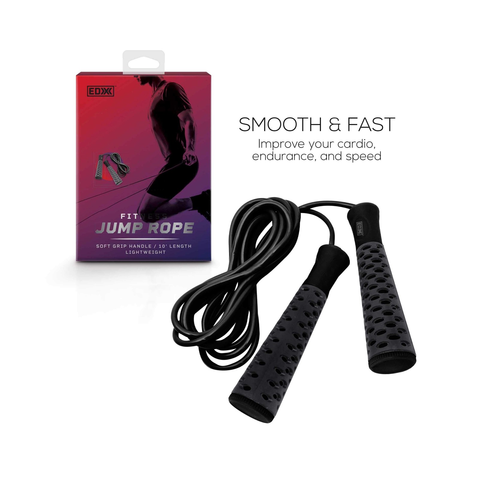 EDX Jump Rope for Fitness, Workout, Exersise – Tange-Free, Hand Gri… Fast Ship