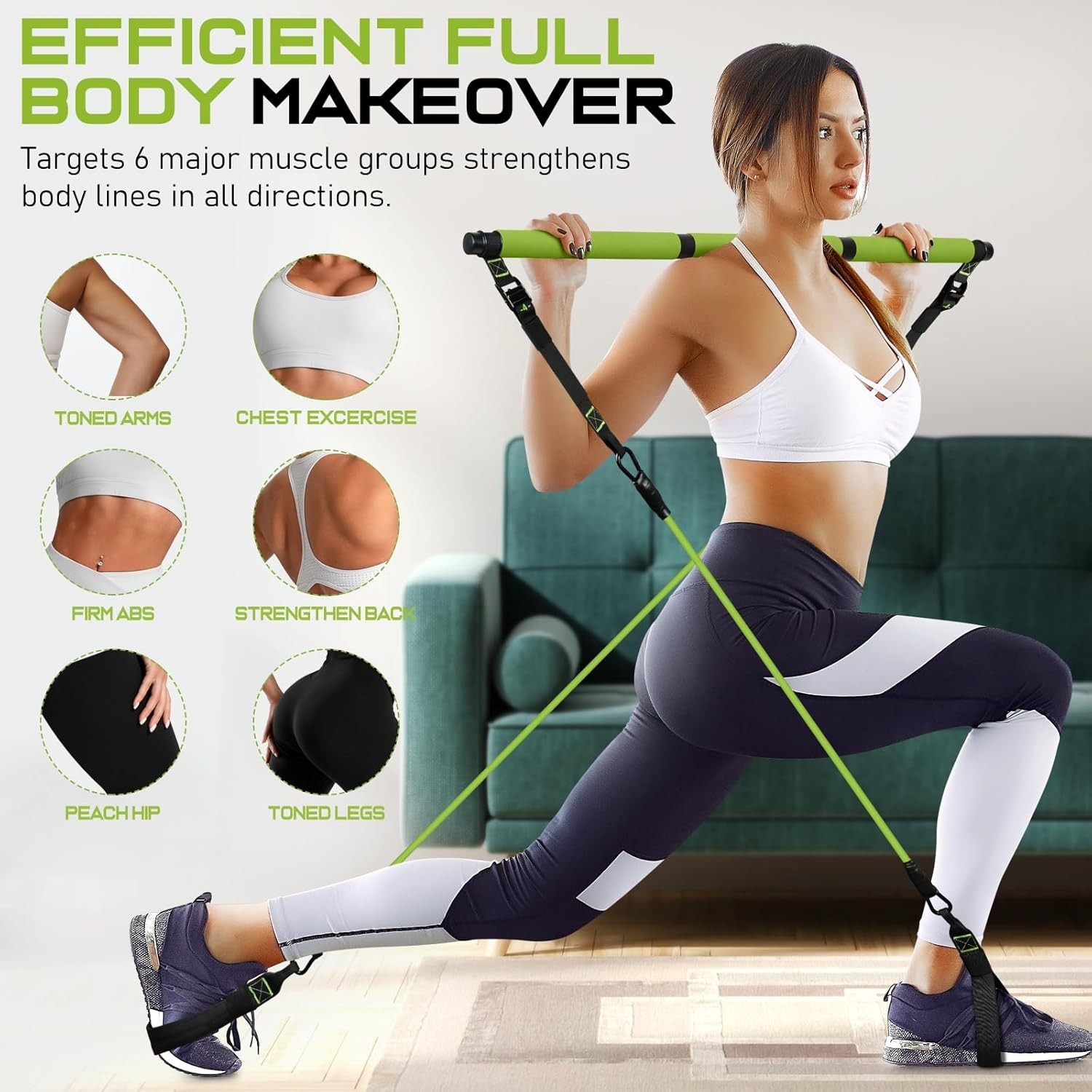 Portable Pilates Bar Kit with Adjustable Resistance Bands for All Fitness Levels