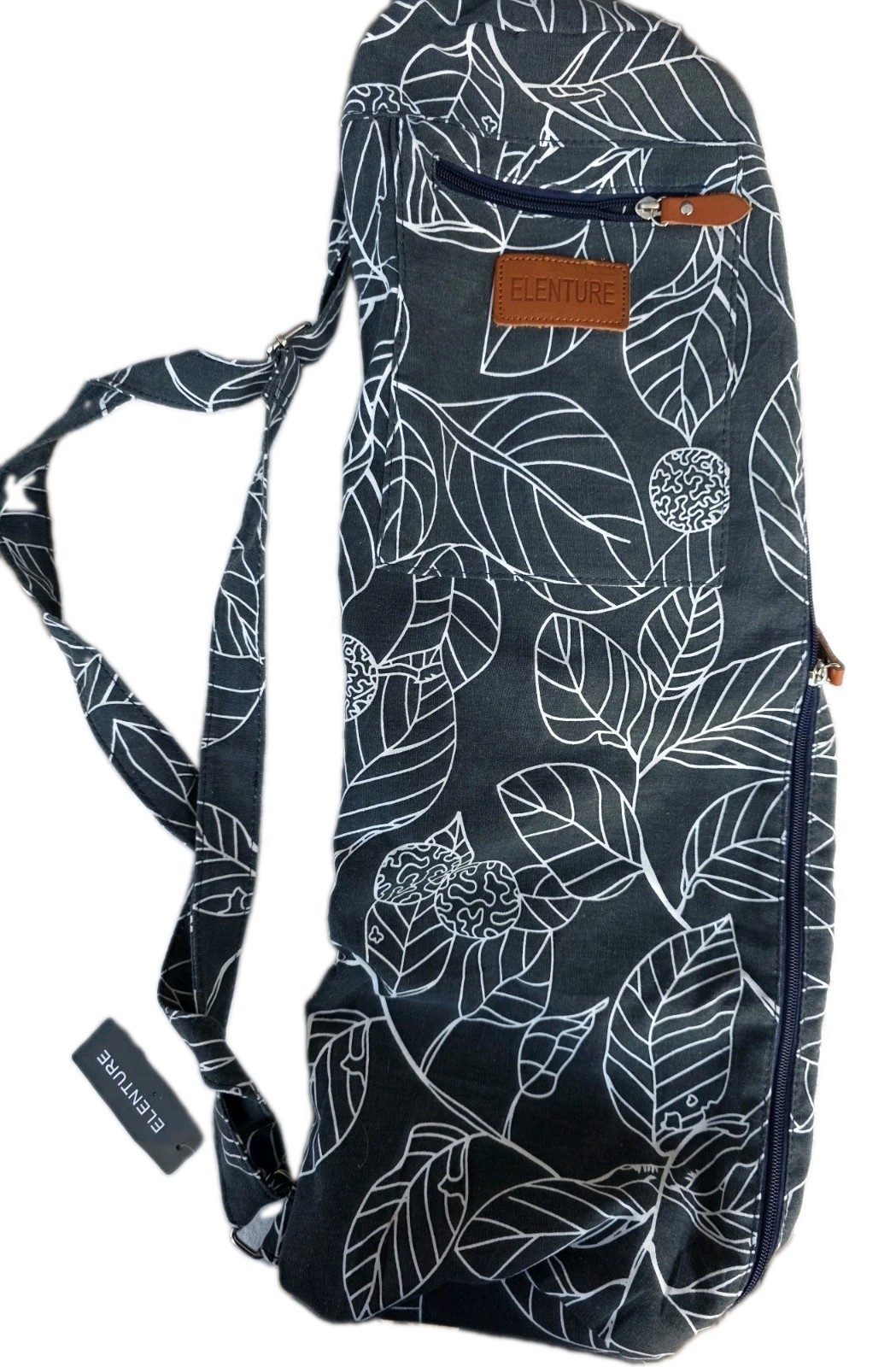 ELENTURE Yoga Mat Bag Black/White Leaf Print Zip Adjustable Shoulder Strap