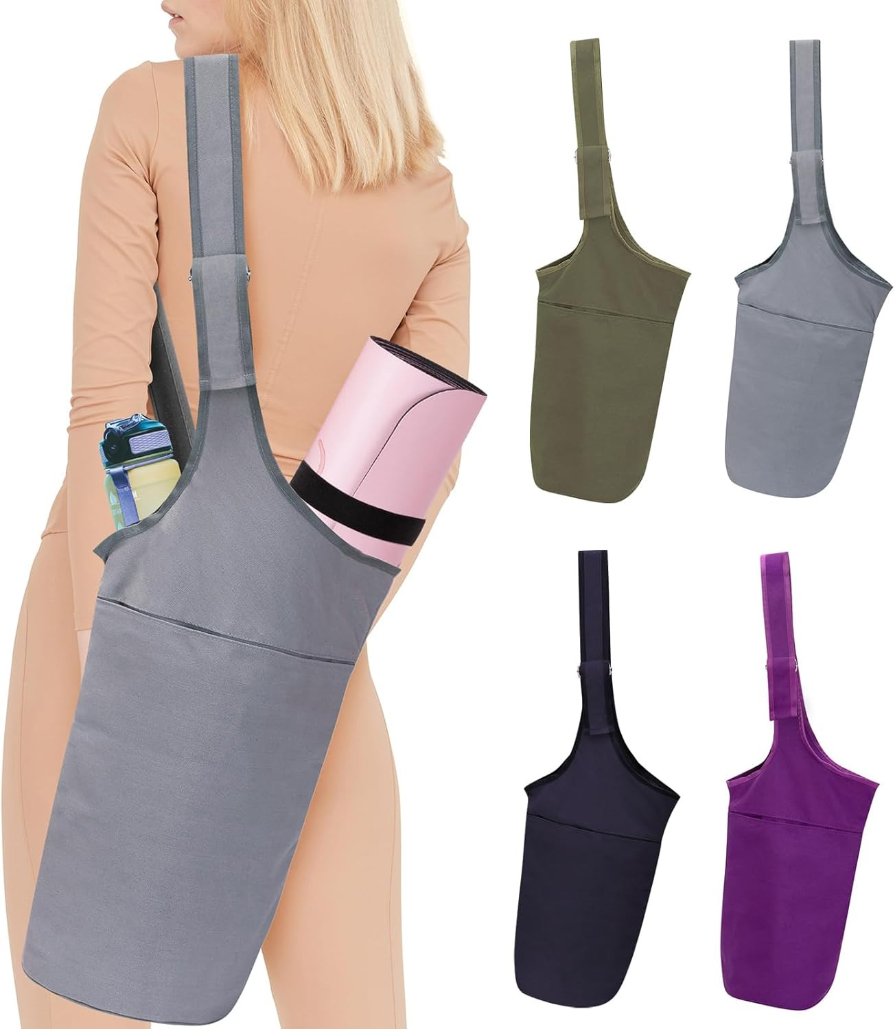 Yoga Mat Bag Carrier with Adjustable Wide Shoulder Strap Long Tote Large Side Po