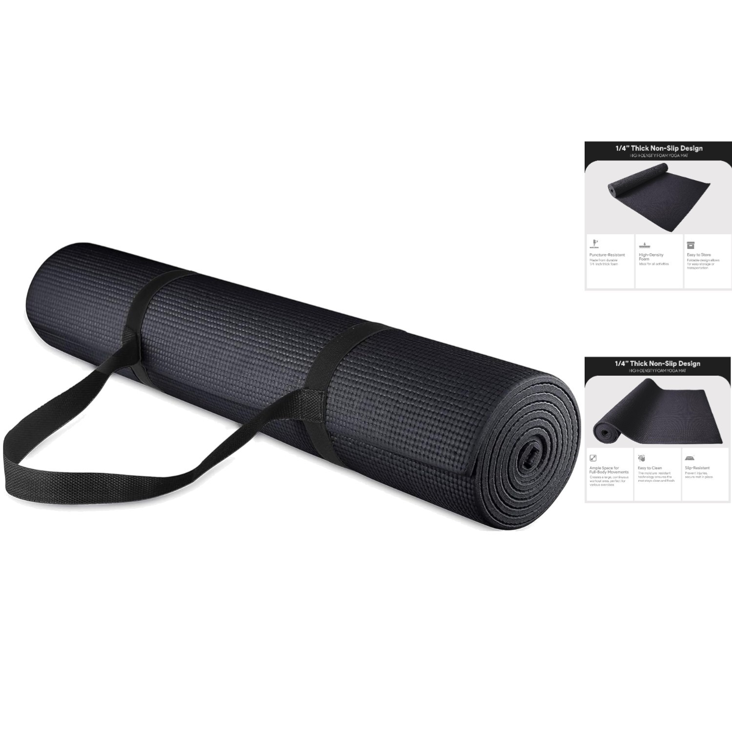 Lightweight and Cushioned 1/4-Inch Yoga Mat with Carrying Strap for All Workouts