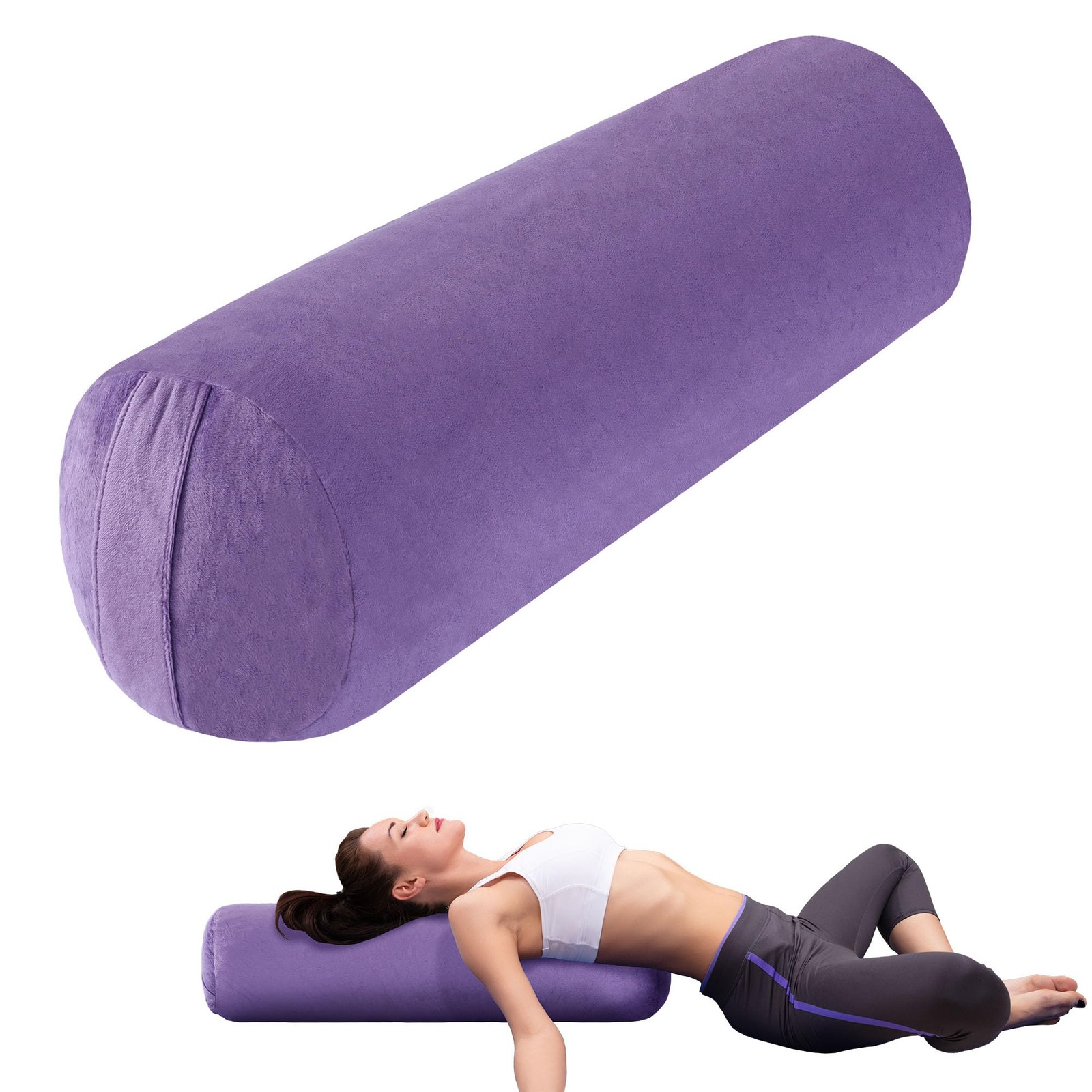 Round Yoga Pillow, Cylindrical Yoga Bolster Pillow with Washable Cover, Medit