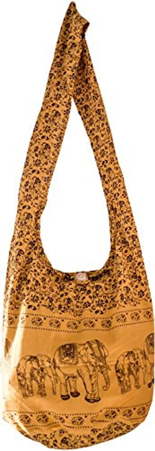 Tie Dye Sling Shoulder Bag Cotton Crossed body Large Elephant-mustard Yellow