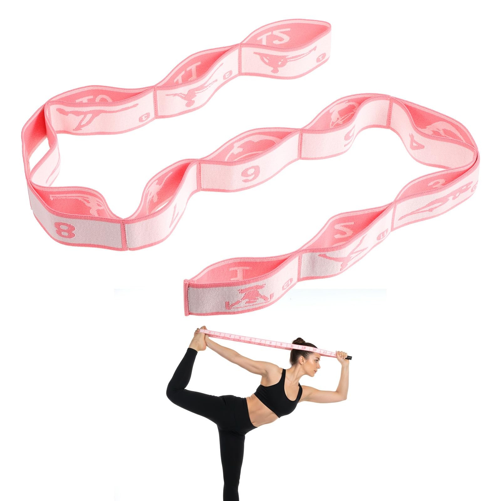 12 Loops Yoga Band, Bands for 4x140cm / 1.57×55.2 Inches, Pink