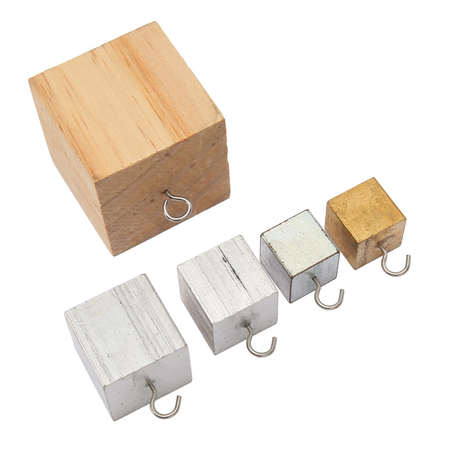 5x Density Cubes Set Copper Iron Aluminum Solid Wood Density Blocks For Phys SET