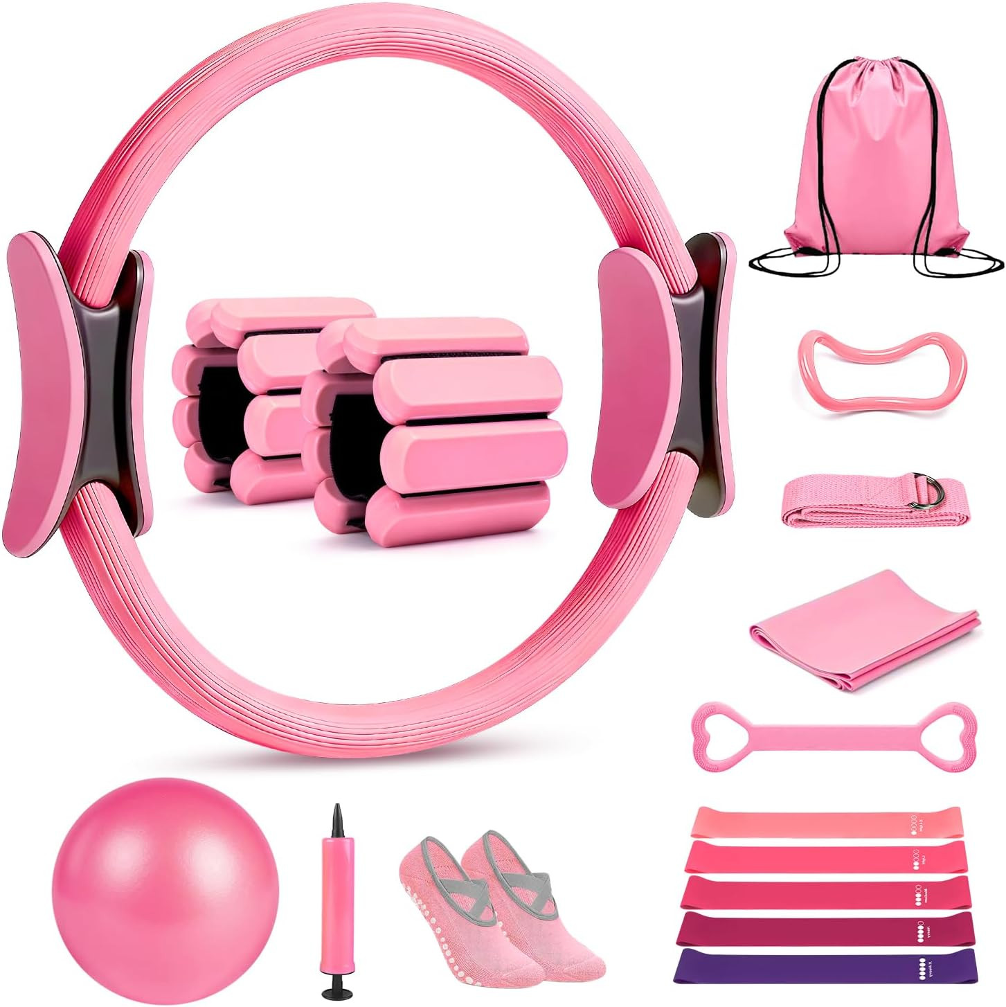 Pilates Ring Set 15 PCS, Home Pilates Essentials Kit for Women, 12&Prime; Pilates Ring