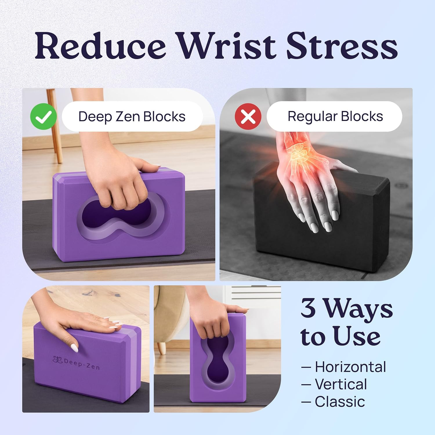 Deep-Zen® Yoga Blocks Wrist Support; Yoga Blocks 2 Pack with Knee Pads and Strap