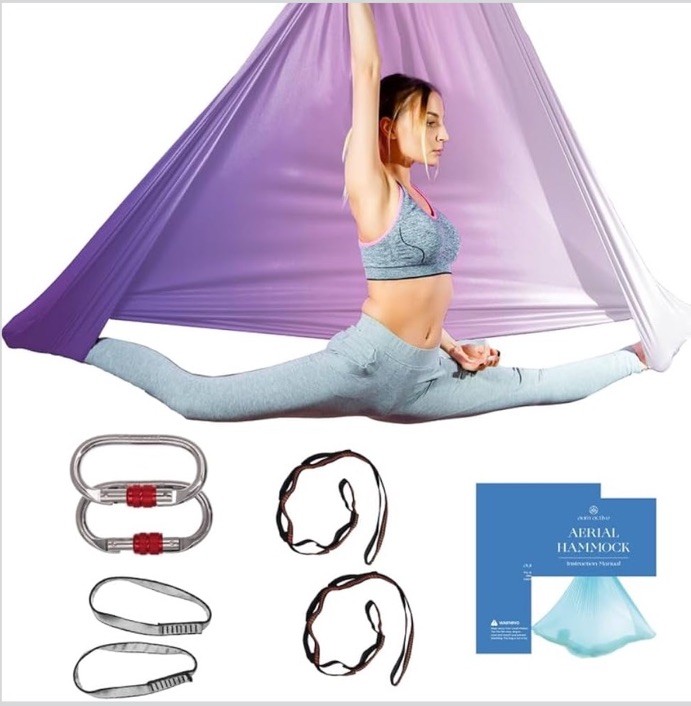 Aerial Silk Yoga Hammock & Swing for Home Inversion Exercises Starter Kit for