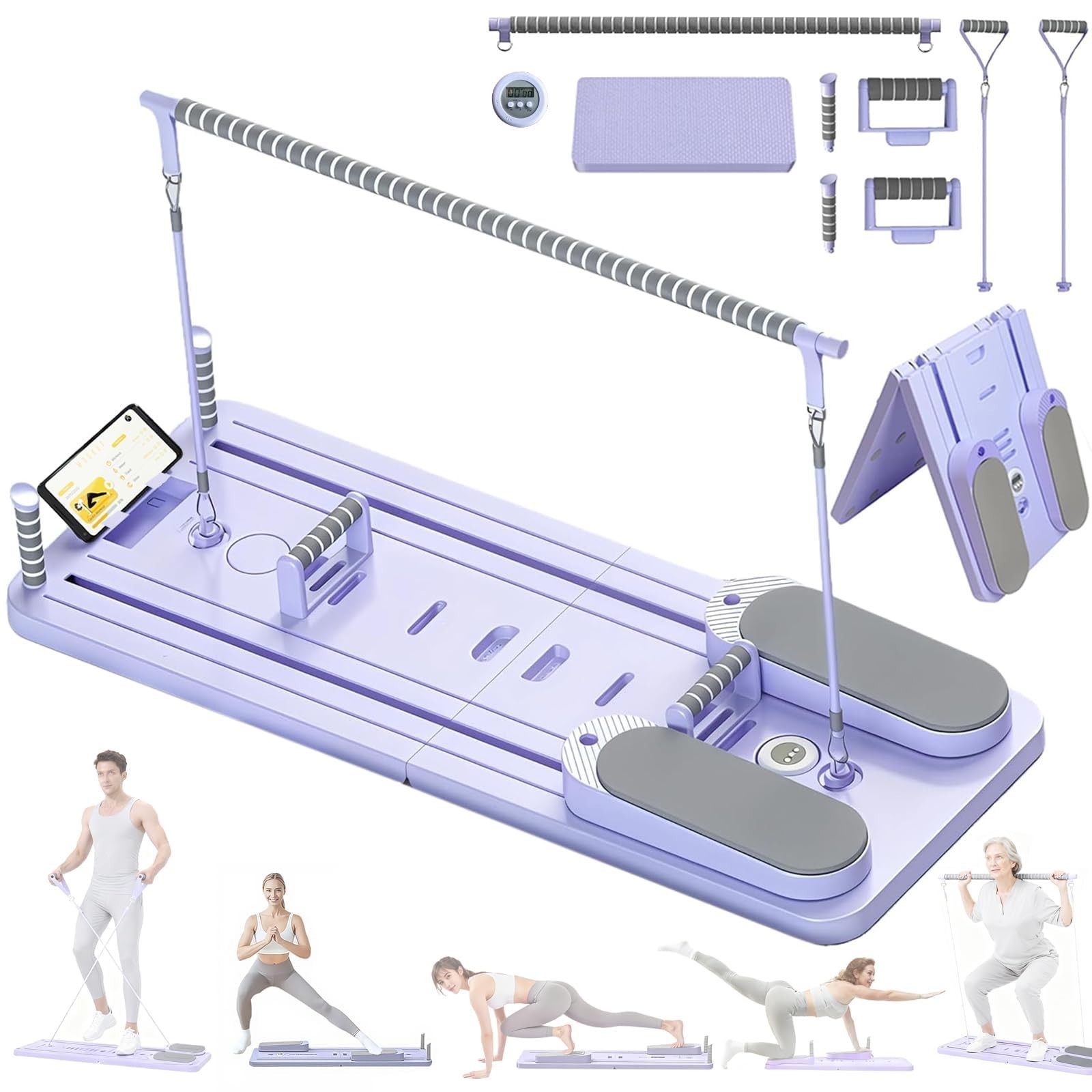 8-in-1 Portable Pilates Board with Phone Holder & Timer – Multi-Functional Refor