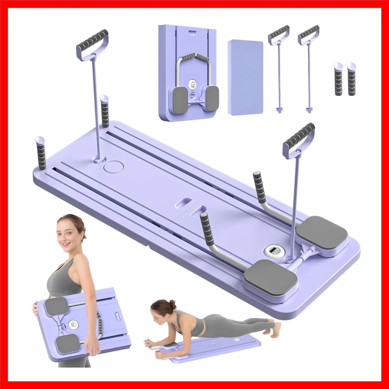 Multi-Purpose Foldable Pilates Reformer Board with Resistance Bands