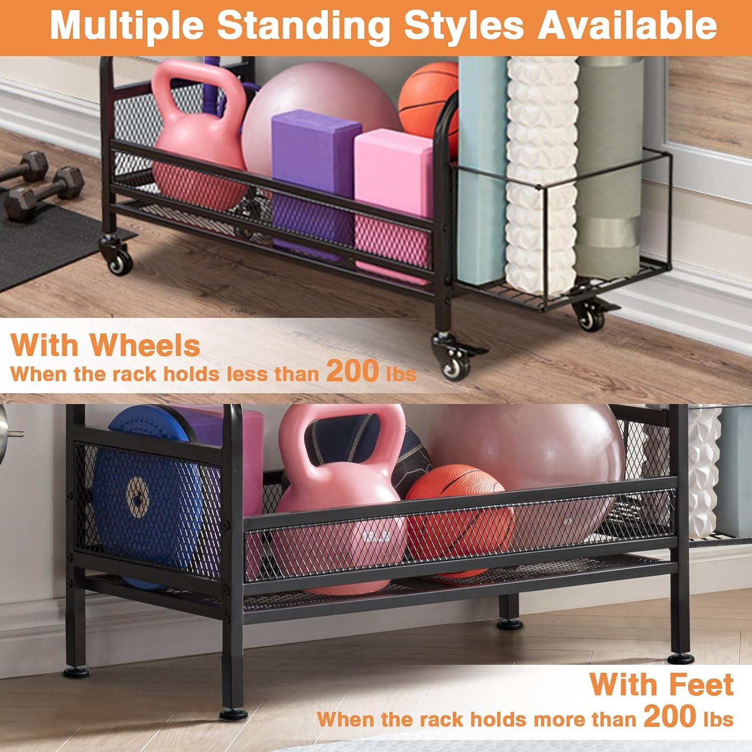 Taller Home Gym Storage Organizer, Yoga Mat Storage Rack with Hanging Board, Exe