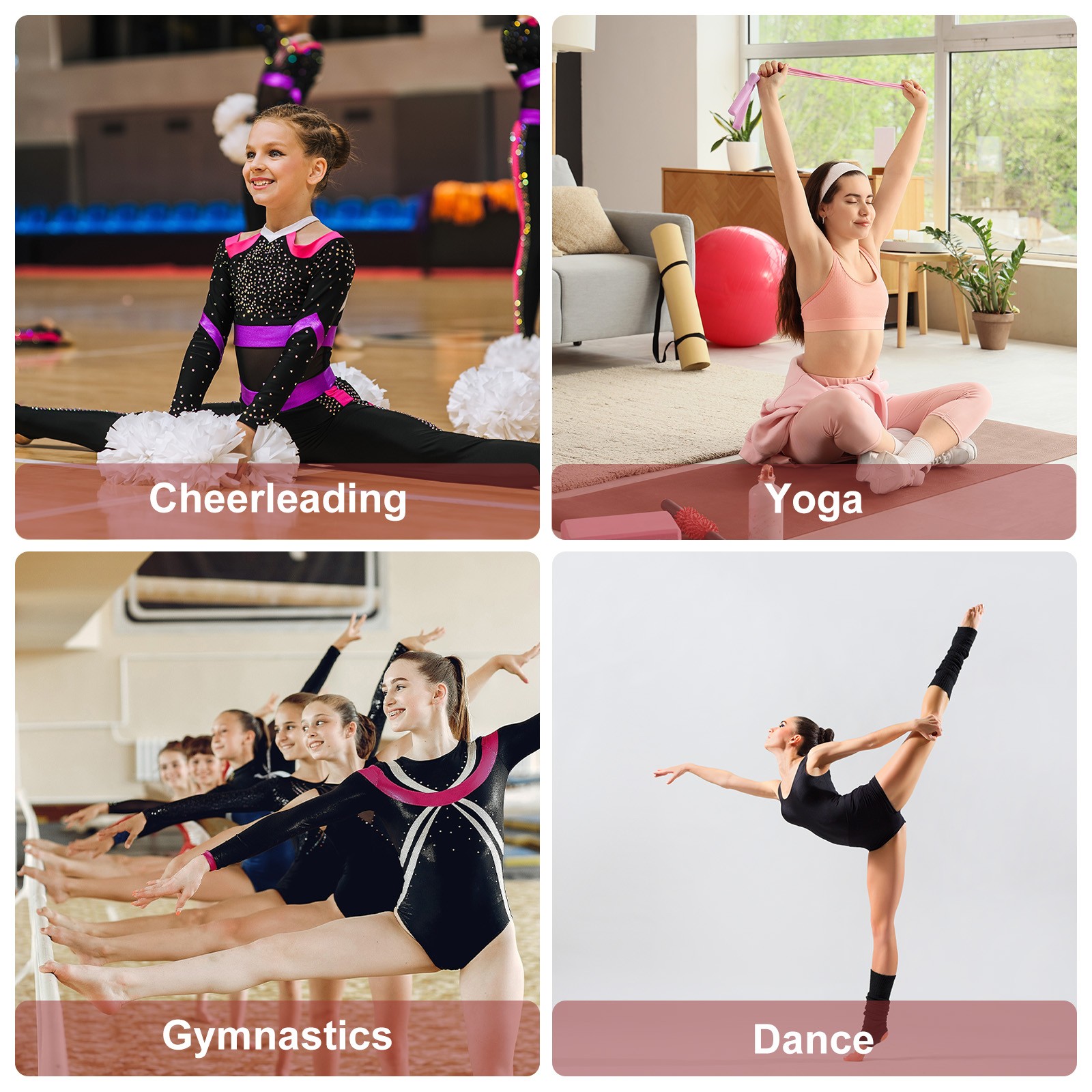 2 Pack 3.3ft Stretch Strap with Loops Cheerleading Stunt Yoga Strap, Pink