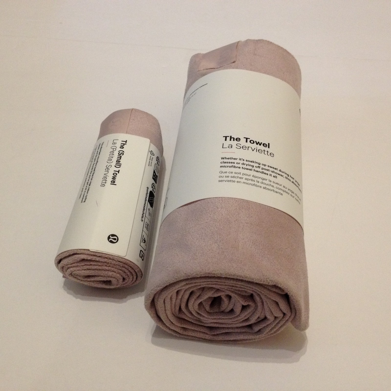 Lululemon Microfibre Towel Set LOT of 2 Small + Large Light Rose Pink Yoga Gym