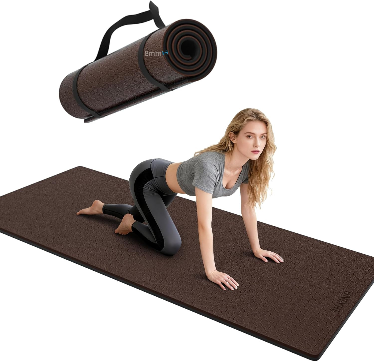 Thick 8mm Non-Slip Yoga Mat with Carrier Strap for Home Workouts – 71&Prime;x24