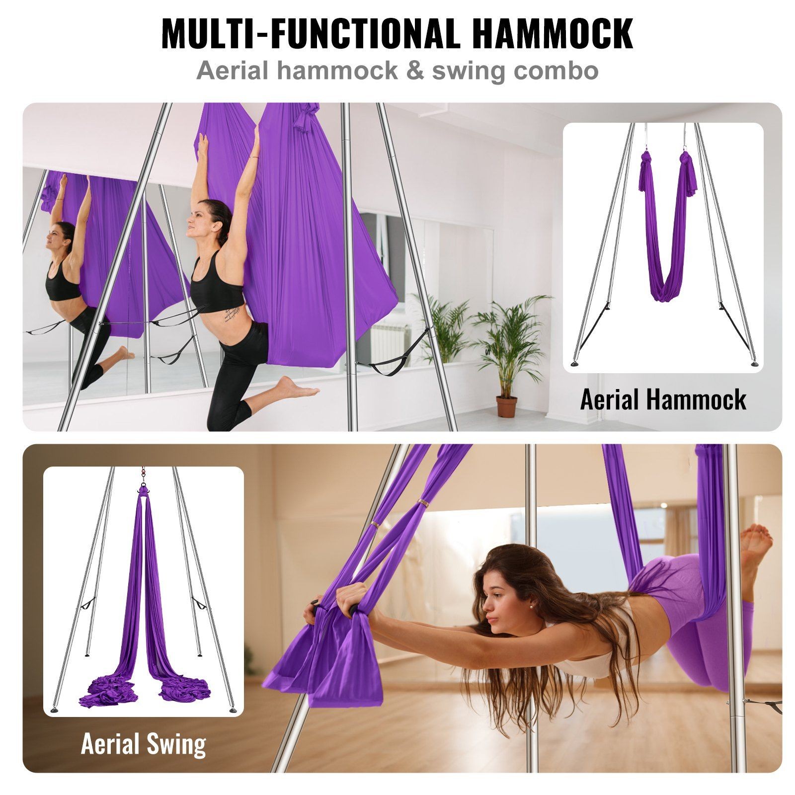 Steel Aerial Yoga Frame: 9.7ft Height, 551lb Load, Chrome-Plated, Indoor/Outdoor