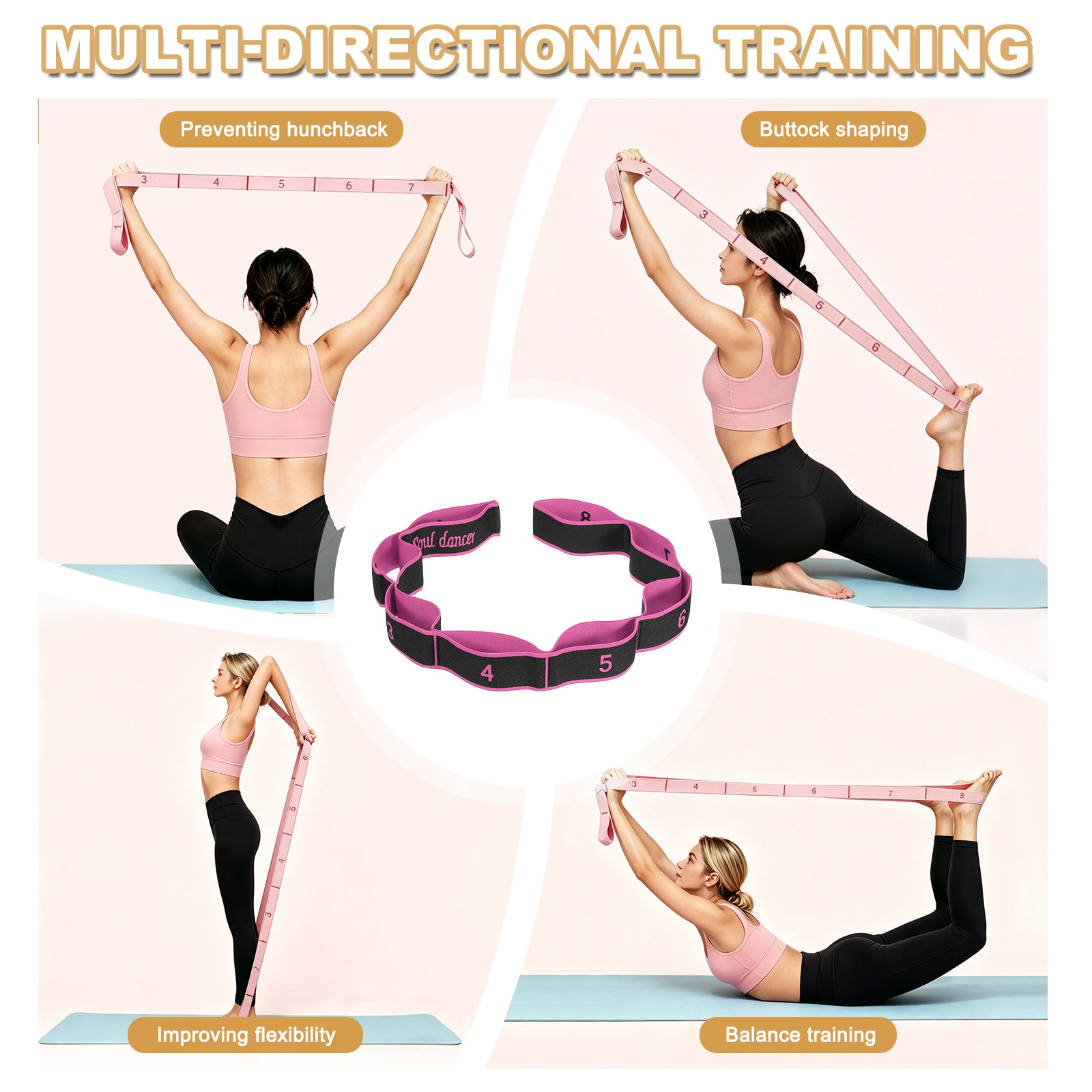 Fitness Resistance Bands, 8-Section Number Stretch Band 2 Pcs & Rose Red
