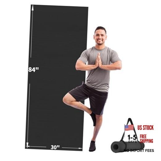 Black Extra Long 84&Prime; x 30&Prime; x 6mm Yoga Mat for Men & Women