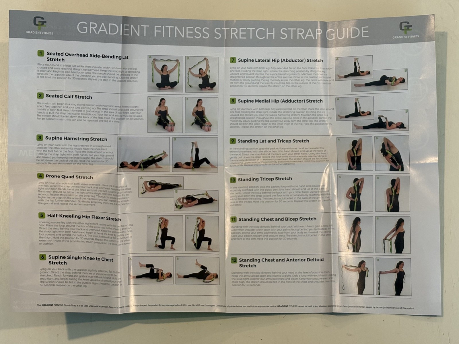 GRADIENT Fitness Stretch Strap YOGA & THERAPY TOOL 12 Loop Padded Handles NEW