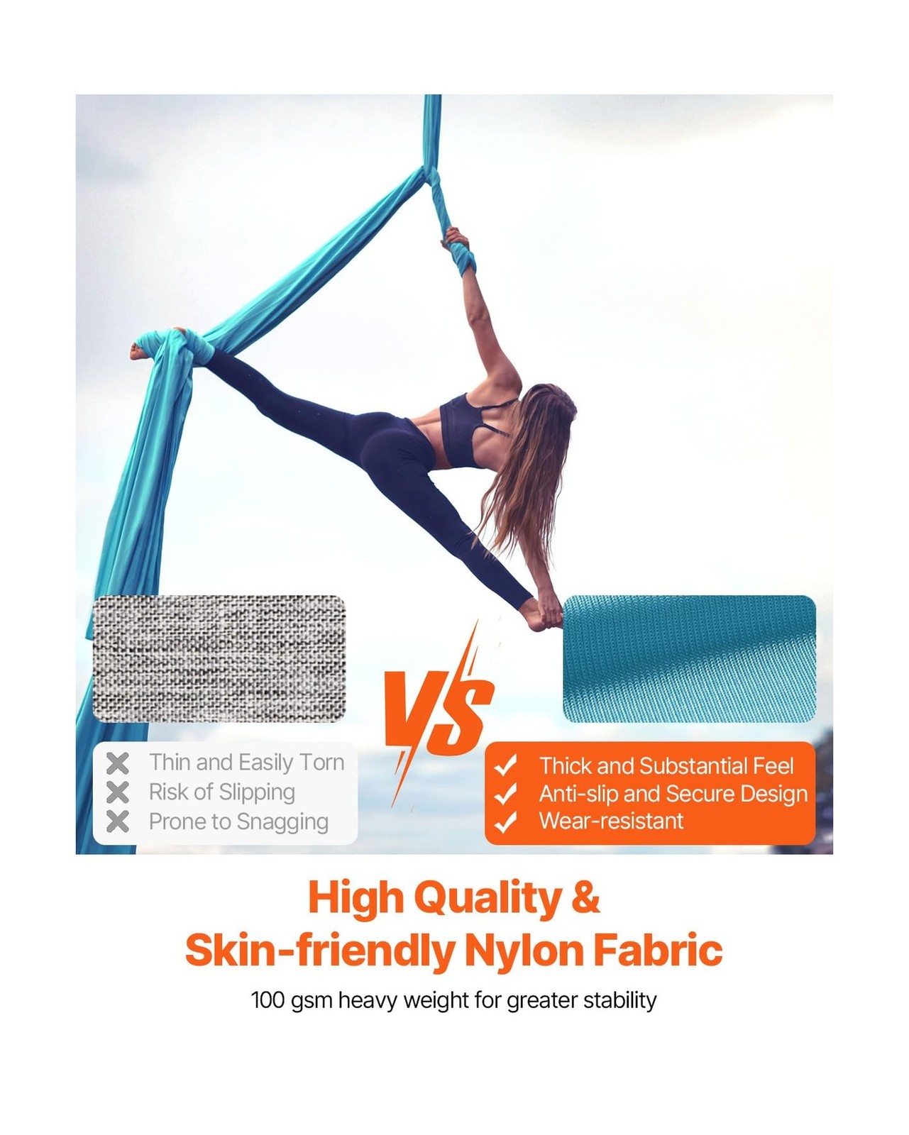 VEVOR Aerial Silk & Yoga Swing, Aerial Yoga Hammock Kit with 10… FAST USA SHIP