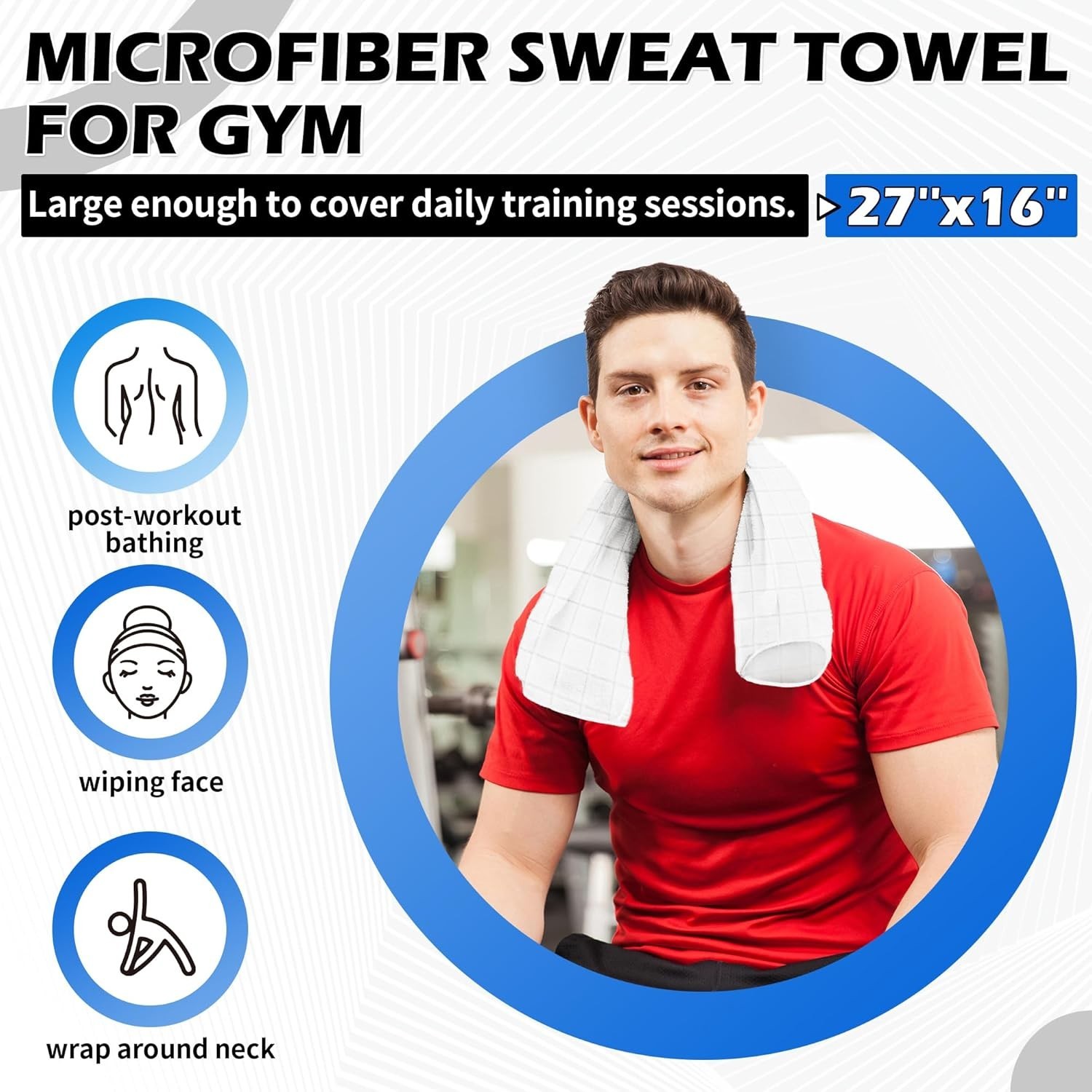 HOMERHYMRE Microfiber Workout Towels, 5 Pack White Gym Sweat Sports Towel for Yo