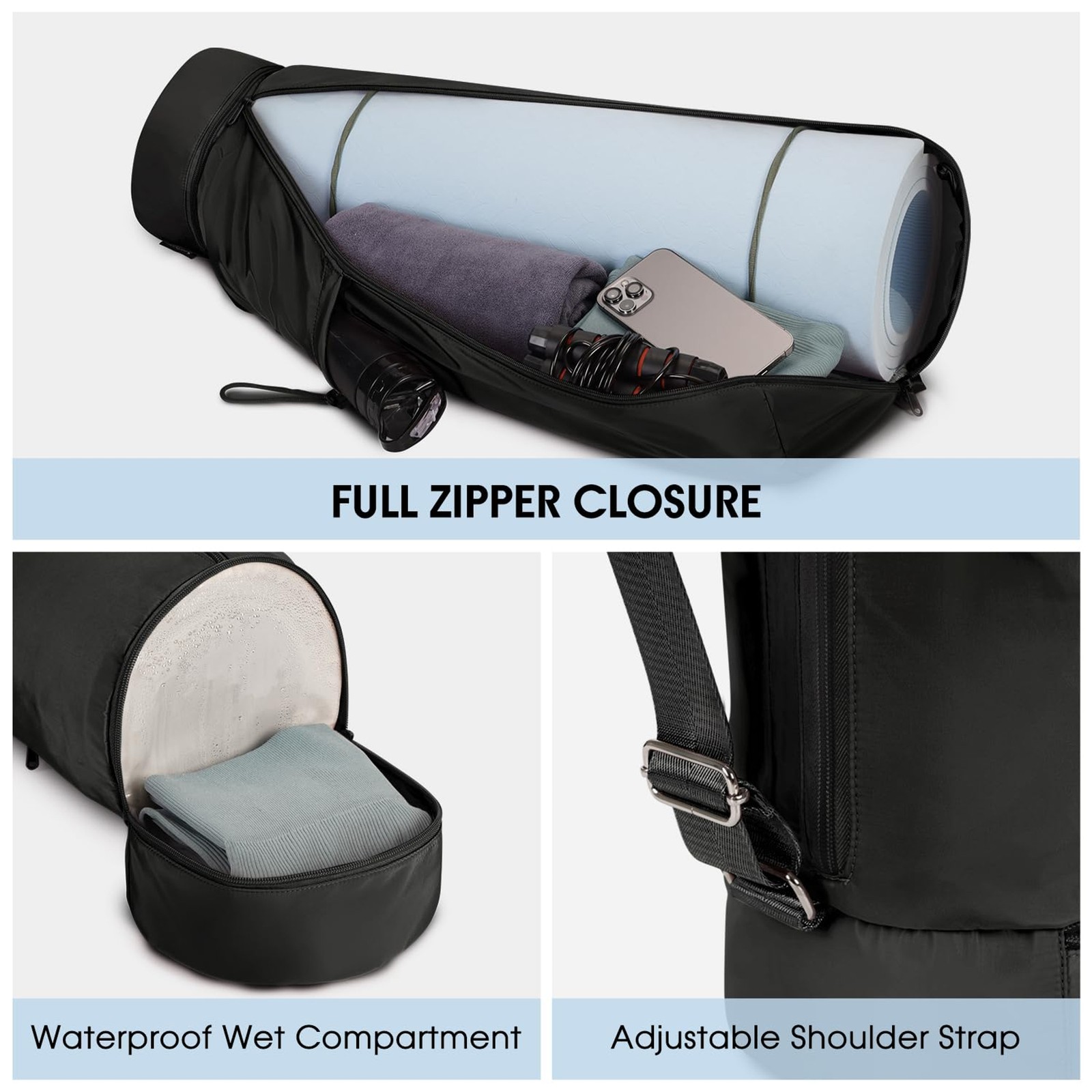 sportsnew Yoga Mat Bag, Full Zip Cargo Yoga Mat Carrier Bag with Drawstring Wate
