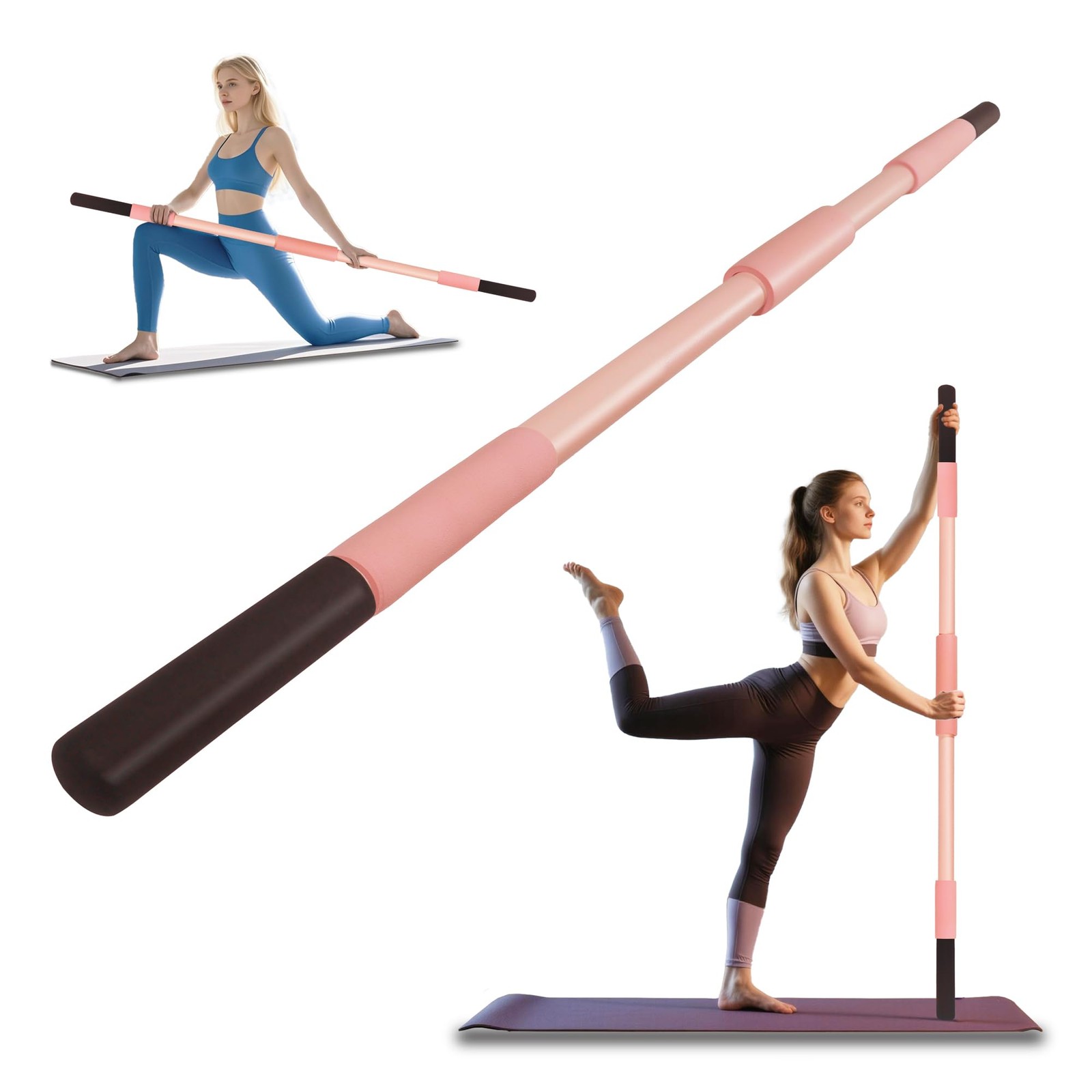Pink Yoga Stick 58 Inch – Alloy Steel Stretching, Mobility & Exercise Stick w…