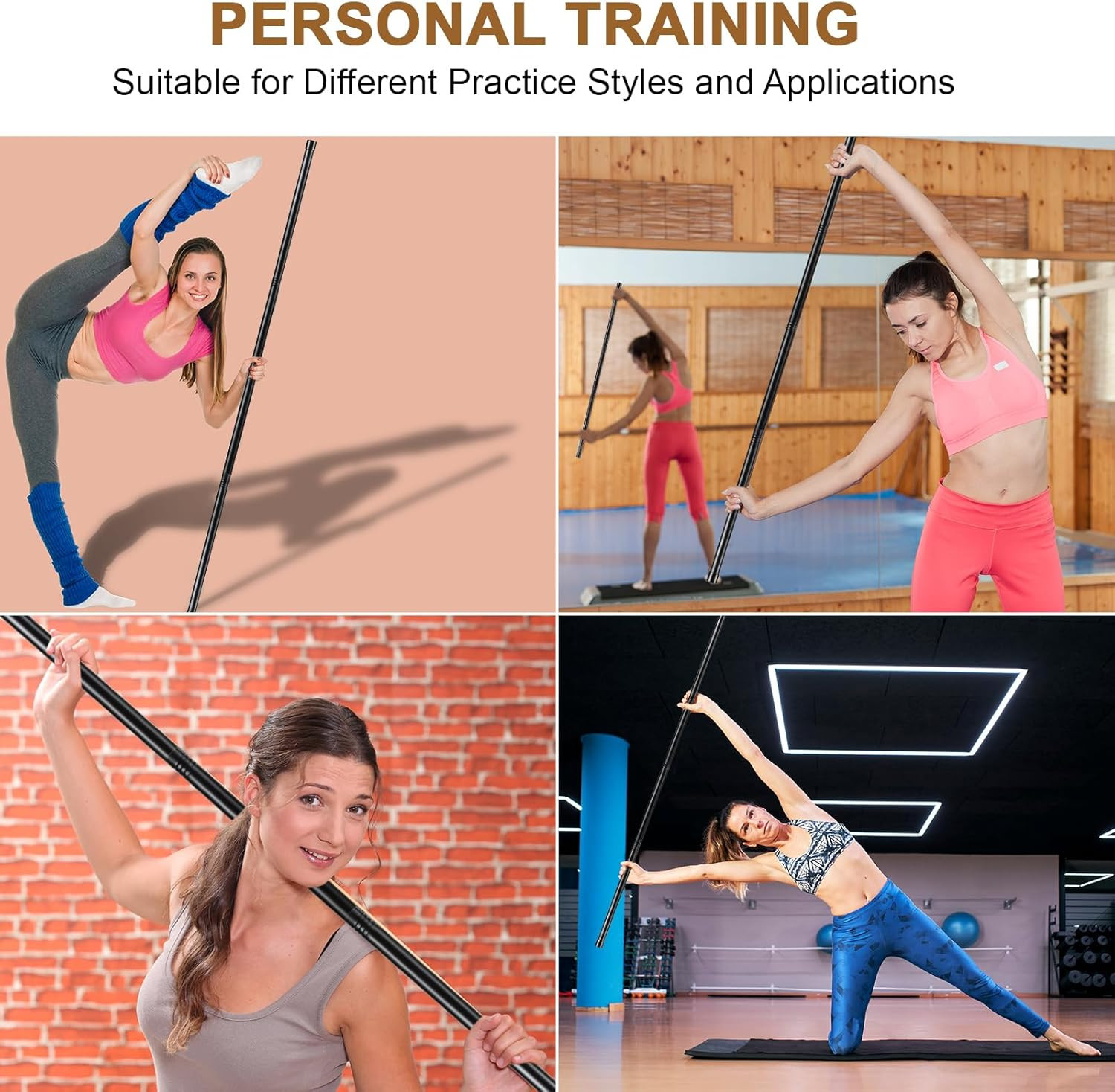 6 Set 5Ft Adjustable Yoga Stick with Non-Slip Rubber Ends