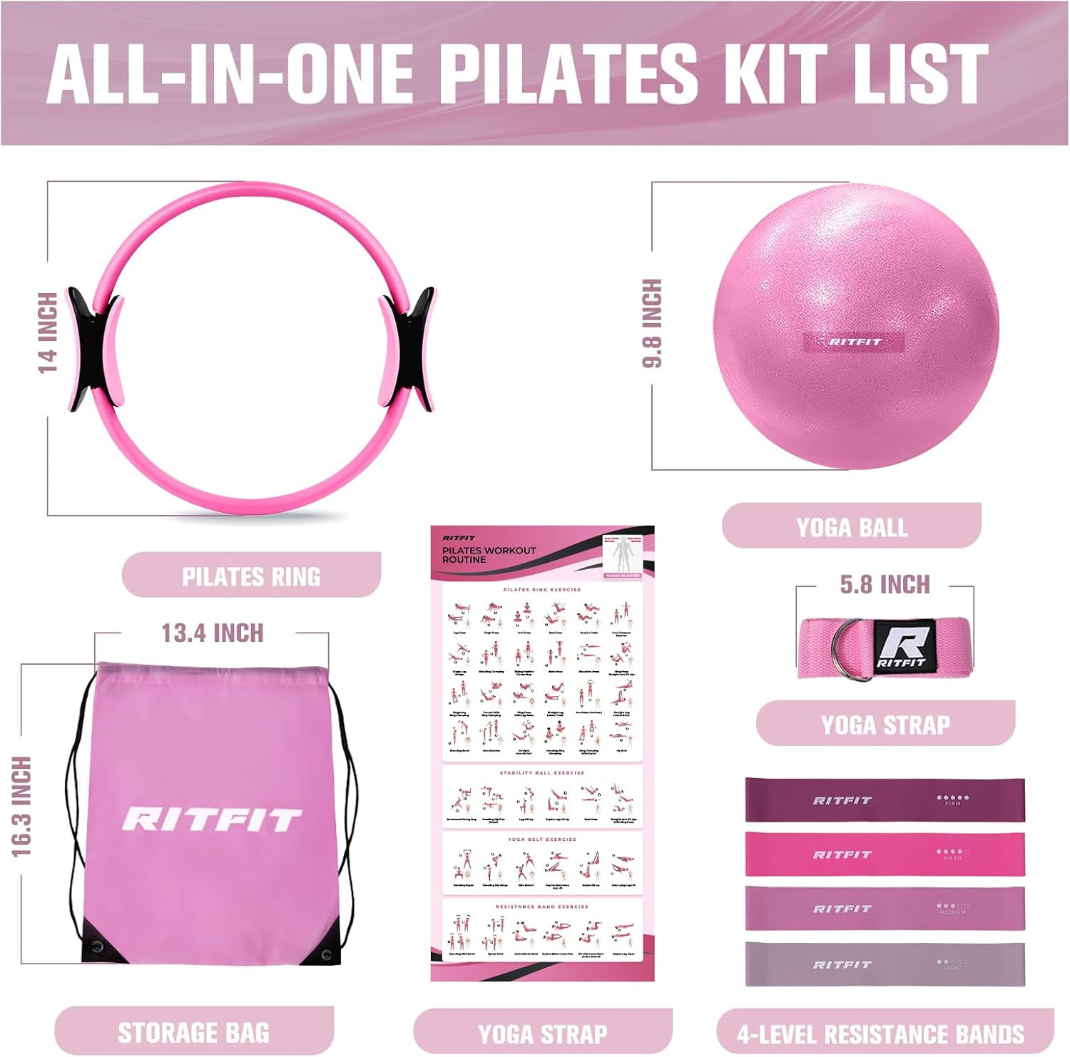 RitFit Pilates Ring Circle – 14 Inch Magic Fitness Circle for Toning Inner & Out