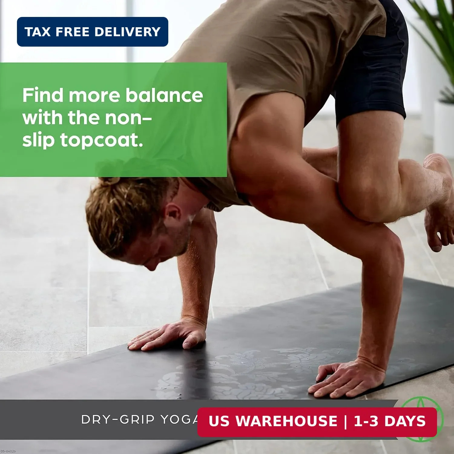 Gaiam Dry-Grip Yoga Mat – 5mm Thick Non-Slip Exercise & Fitness Mat for Standard