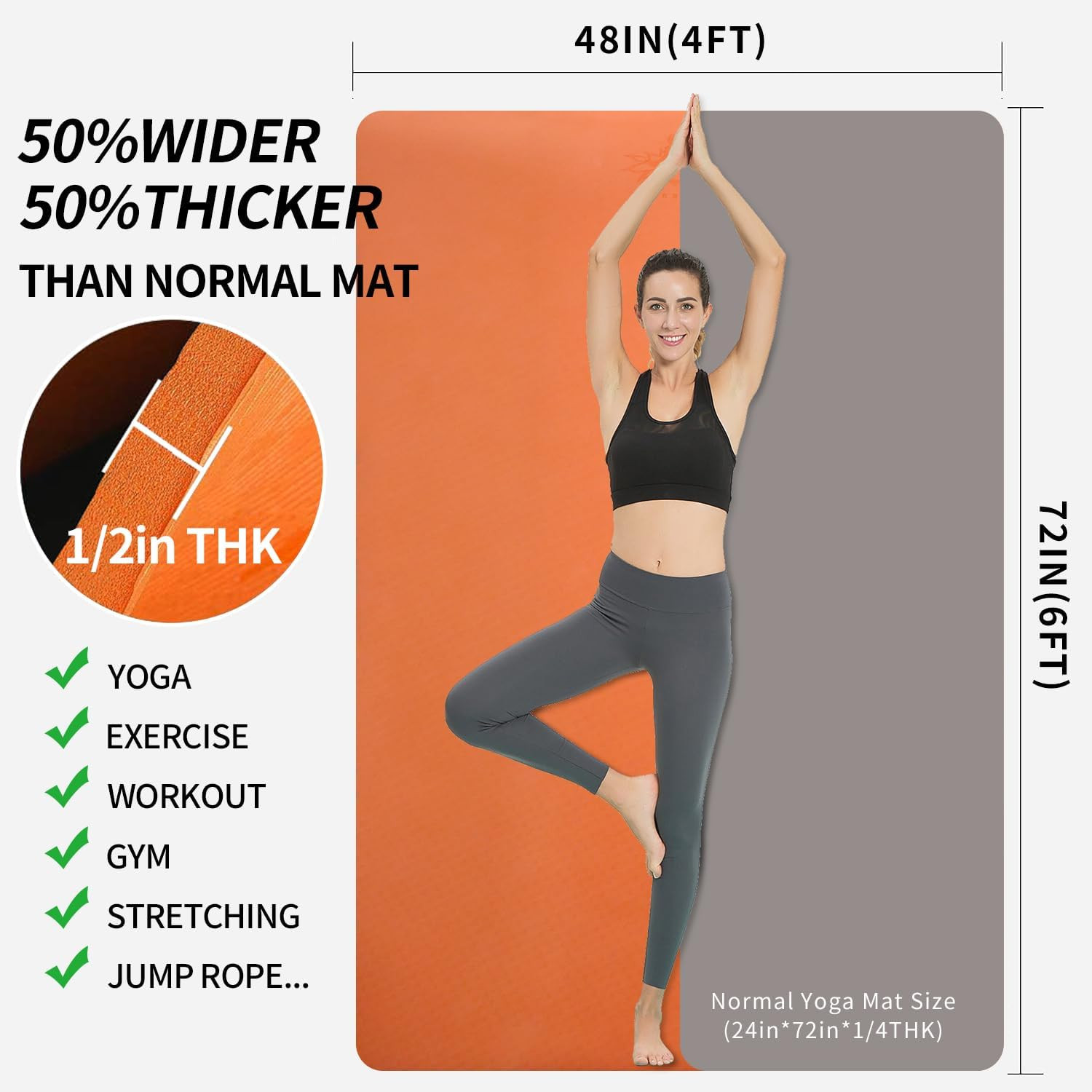 Large TPE Yoga Mat 6&rsquo;X4&rsquo;X1/2&Prime; Extra Thick Non-Slip Exercise Mat – for Yoga Pilat
