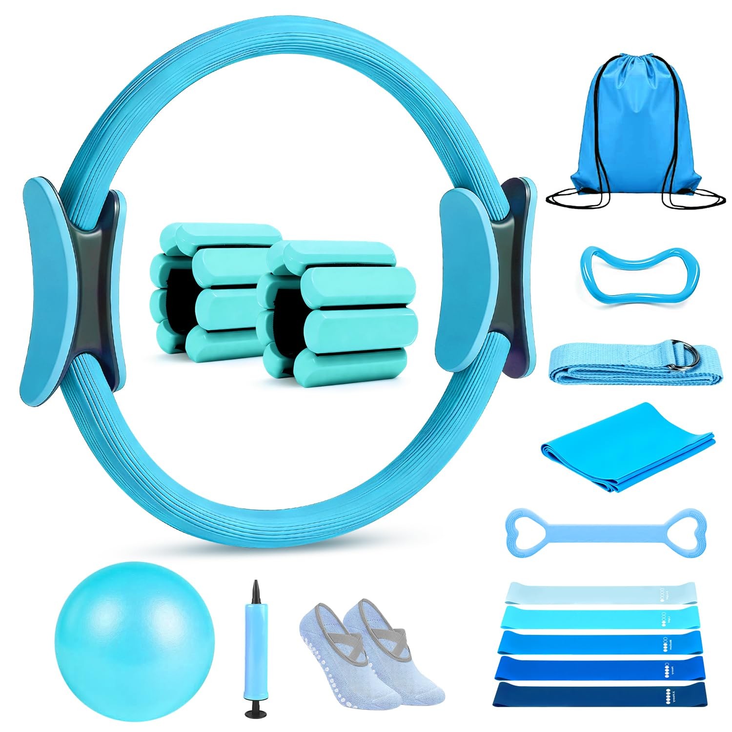 Pilates Ring Set 15 PCS, Home Pilates Essentials Kit for Women, 12&Prime; Pilates R…