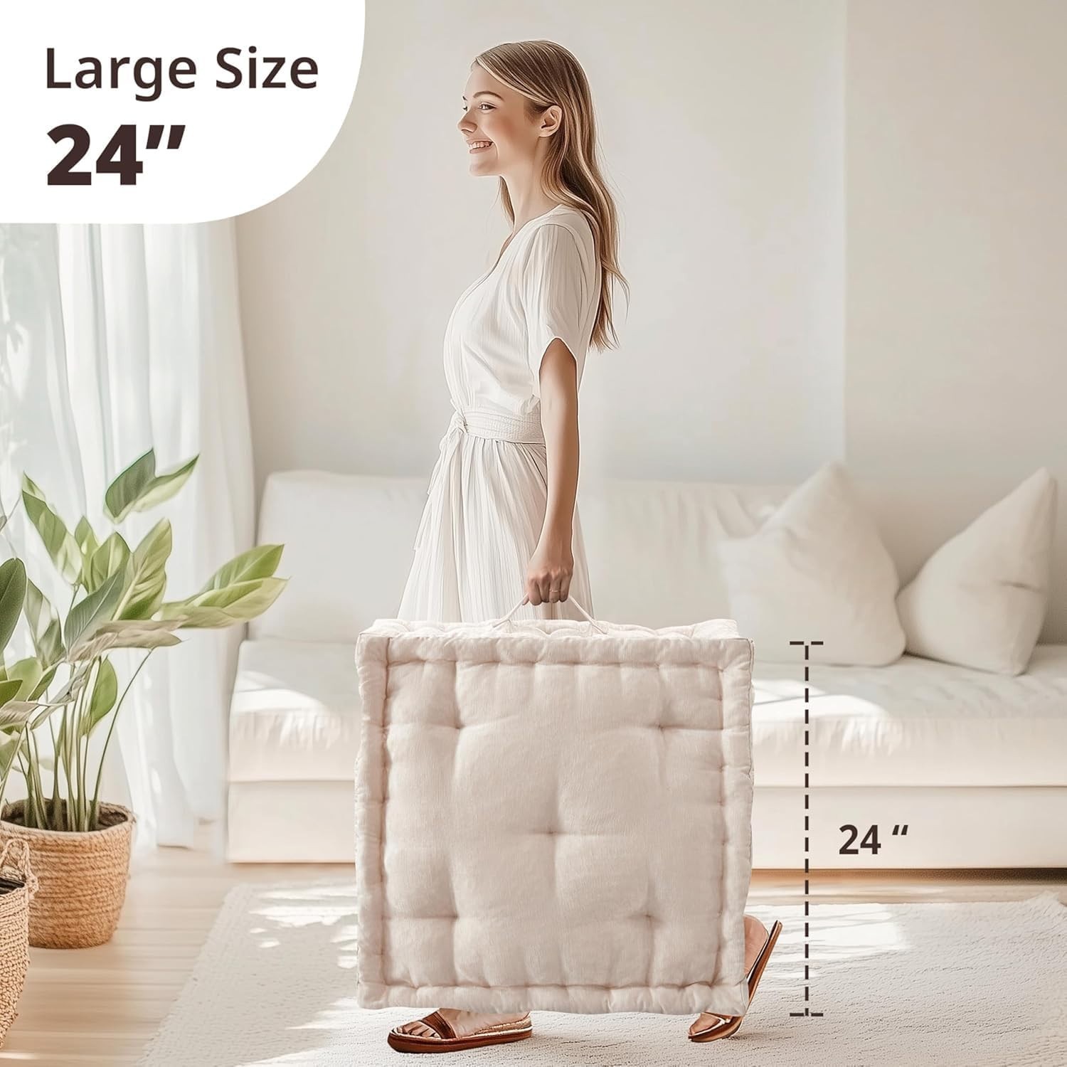 Large Floor Pillow for Adults Yoga or Meditation Cushion with Handle, Floor C…