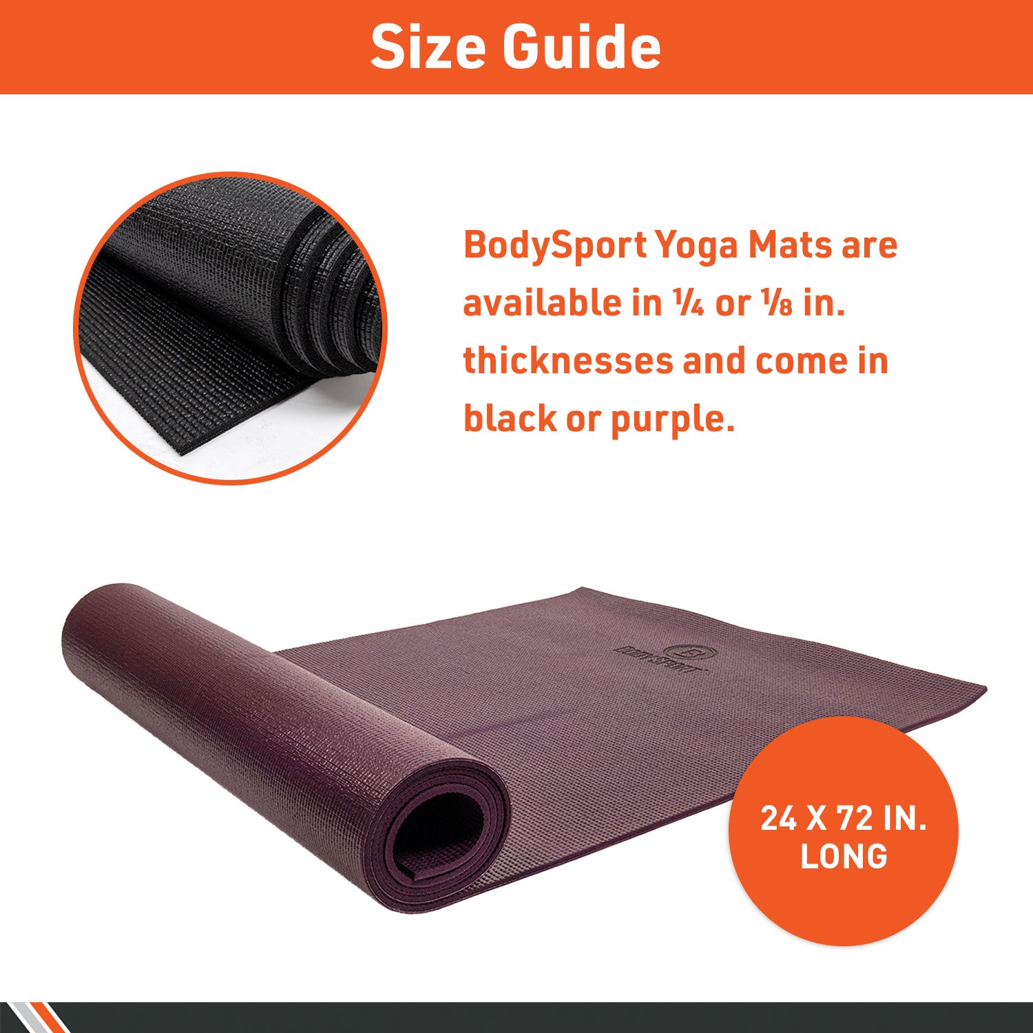 Body Sport 1/4&Prime; Yoga Mat, Black – High-Density, Non-Slip Surface with Shock